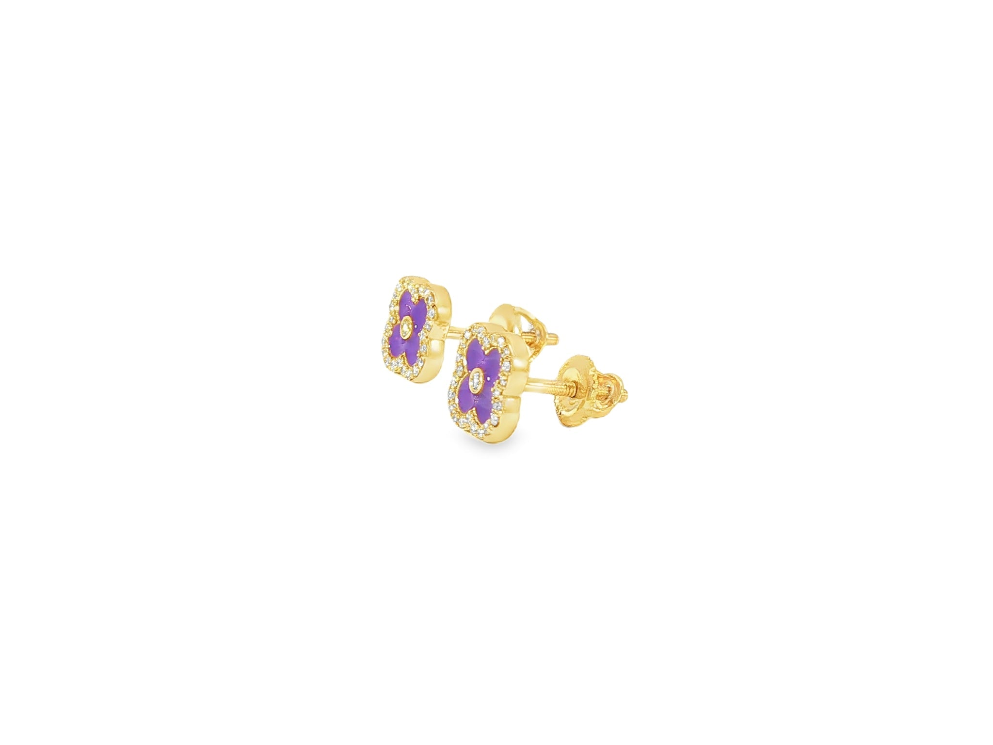 10k Gold Diamond Clover Earrings with Enamel Design 0.14ct - AVI THE JEWELER