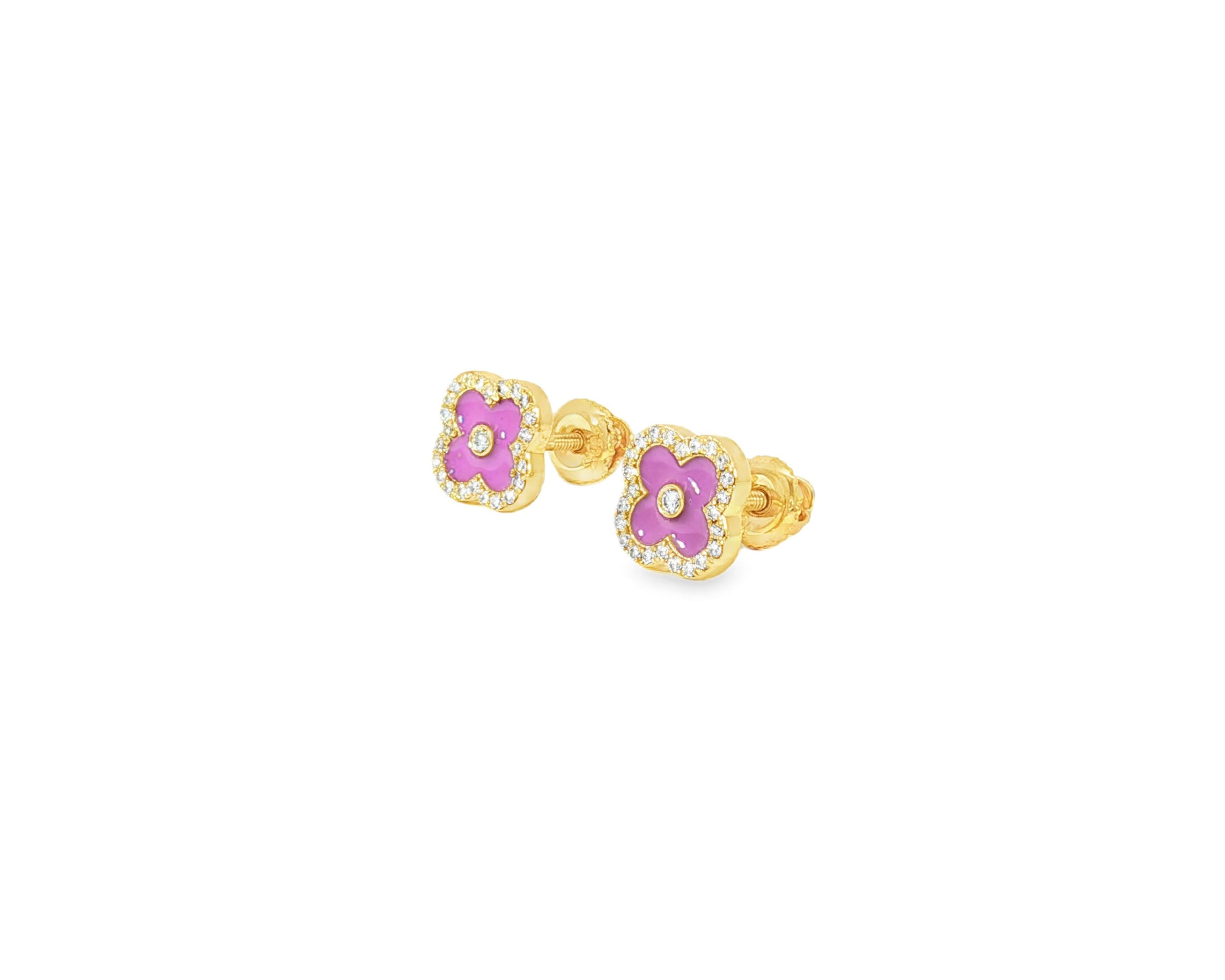 10k Gold Diamond Clover Earrings with Enamel Design 0.14ct - AVI THE JEWELER