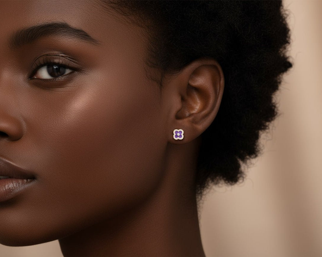 10k Gold Diamond Clover Earrings with Enamel Design 0.14ct - AVI THE JEWELER