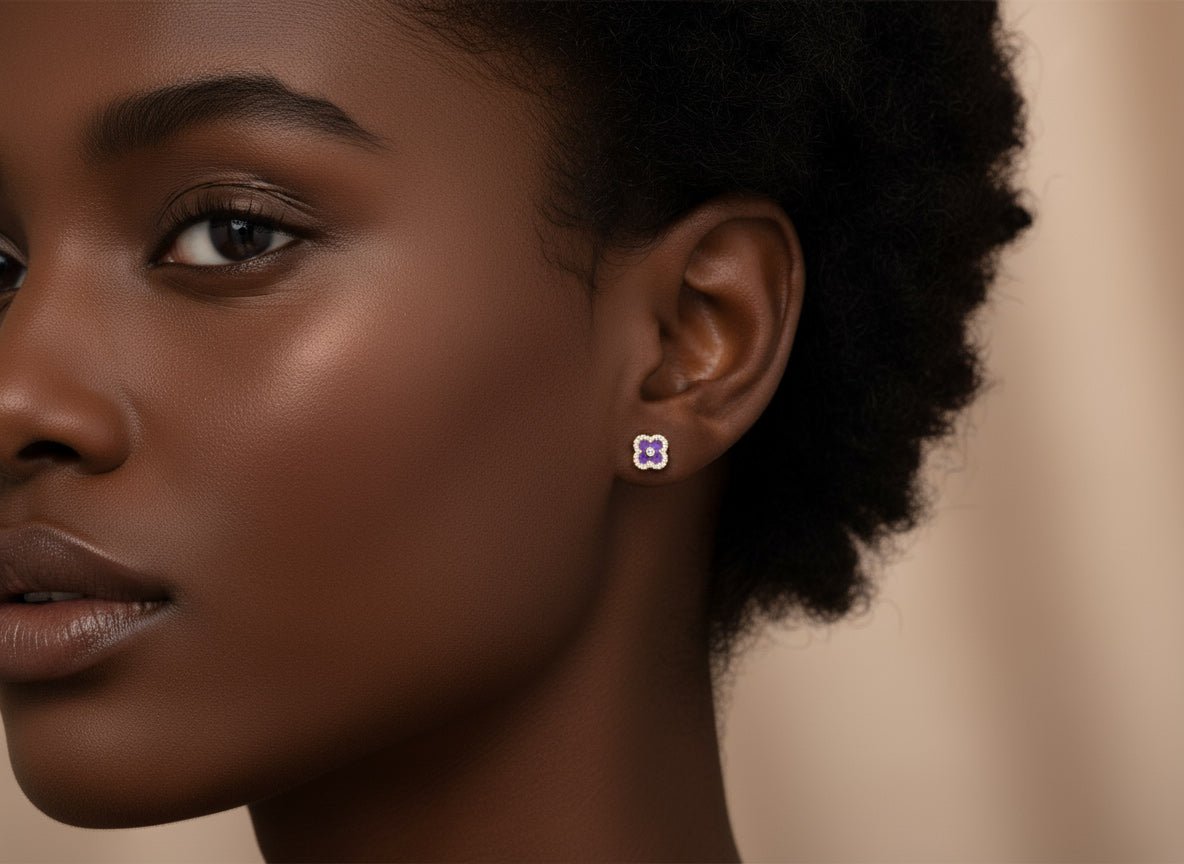 10k Gold Diamond Clover Earrings with Enamel Design 0.14ct - AVI THE JEWELER