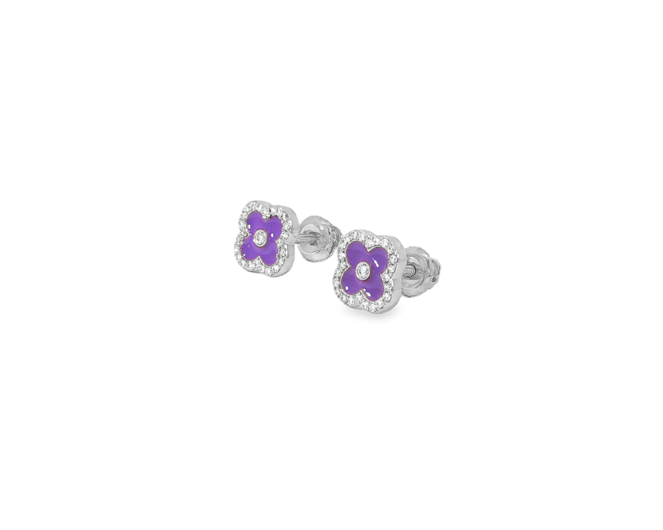 10k Gold Diamond Clover Earrings with Enamel Design 0.14ct - AVI THE JEWELER