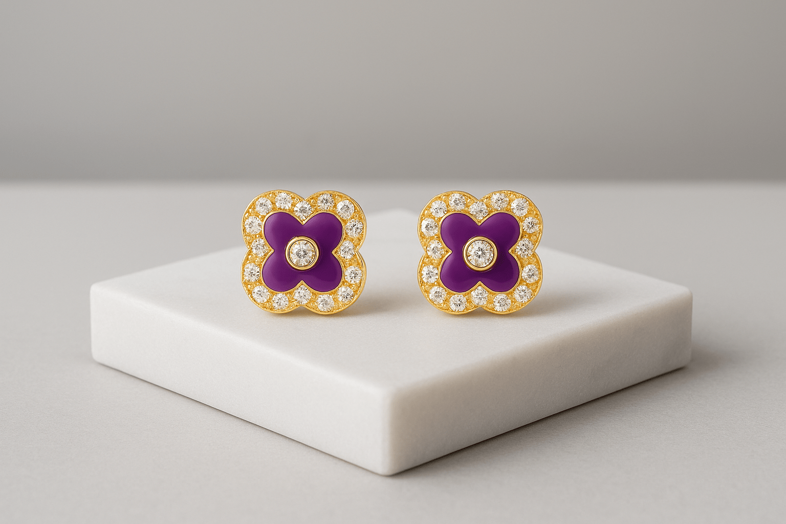 10k Gold Diamond Clover Earrings with Enamel Design 0.14ct - AVI THE JEWELER