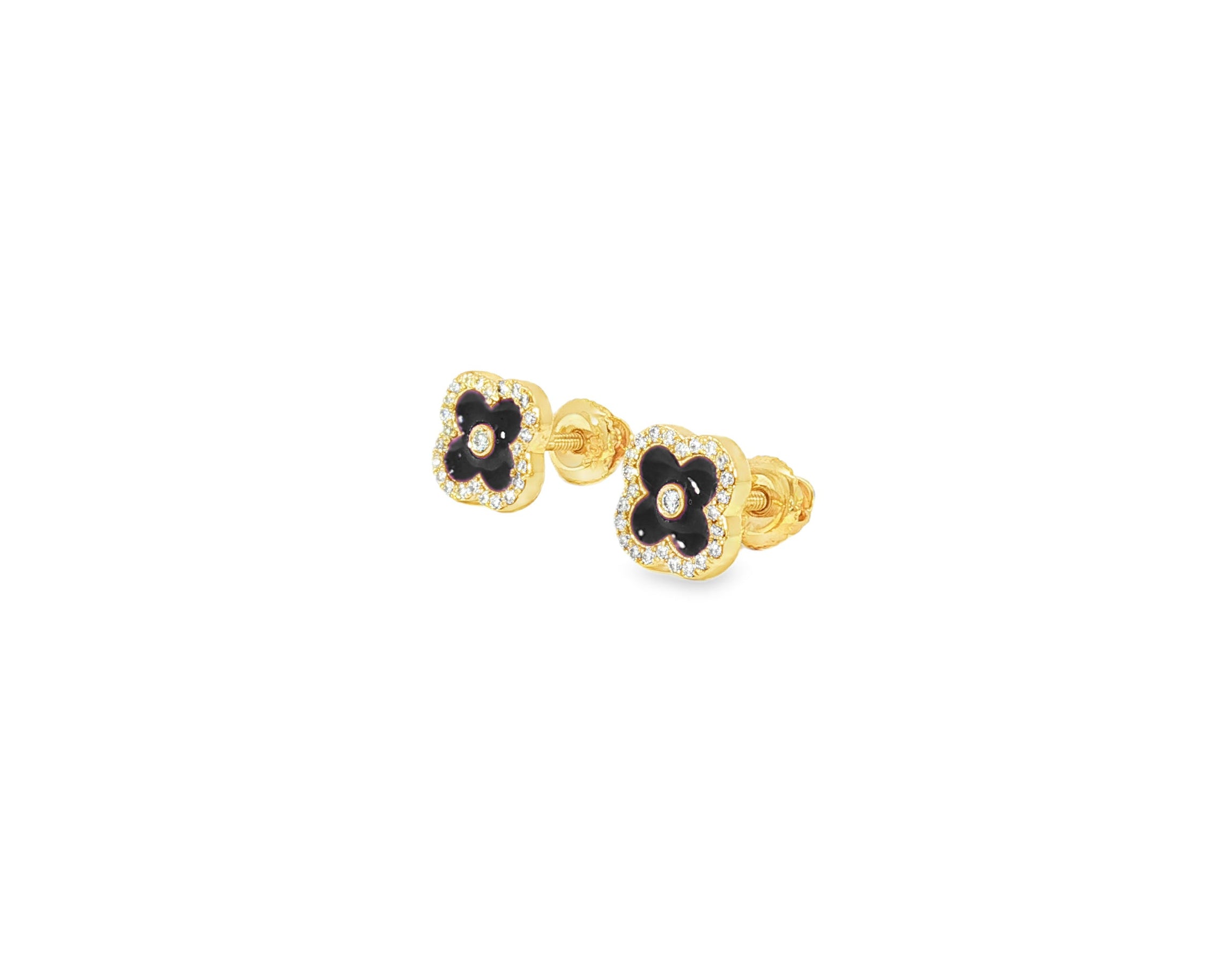 10k Gold Diamond Clover Earrings with Enamel Design 0.14ct - AVI THE JEWELER