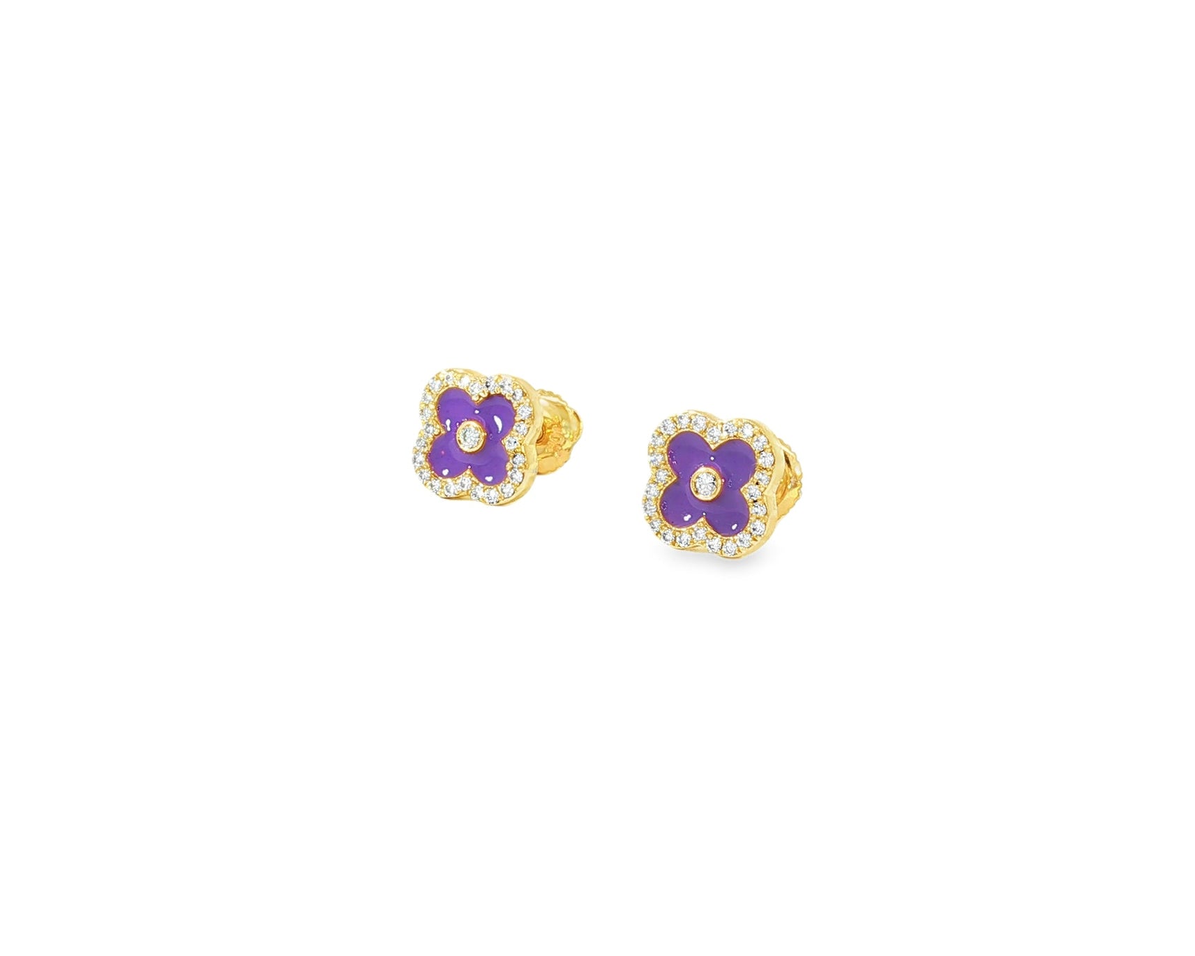 10k Gold Diamond Clover Earrings with Enamel Design 0.14ct - AVI THE JEWELER