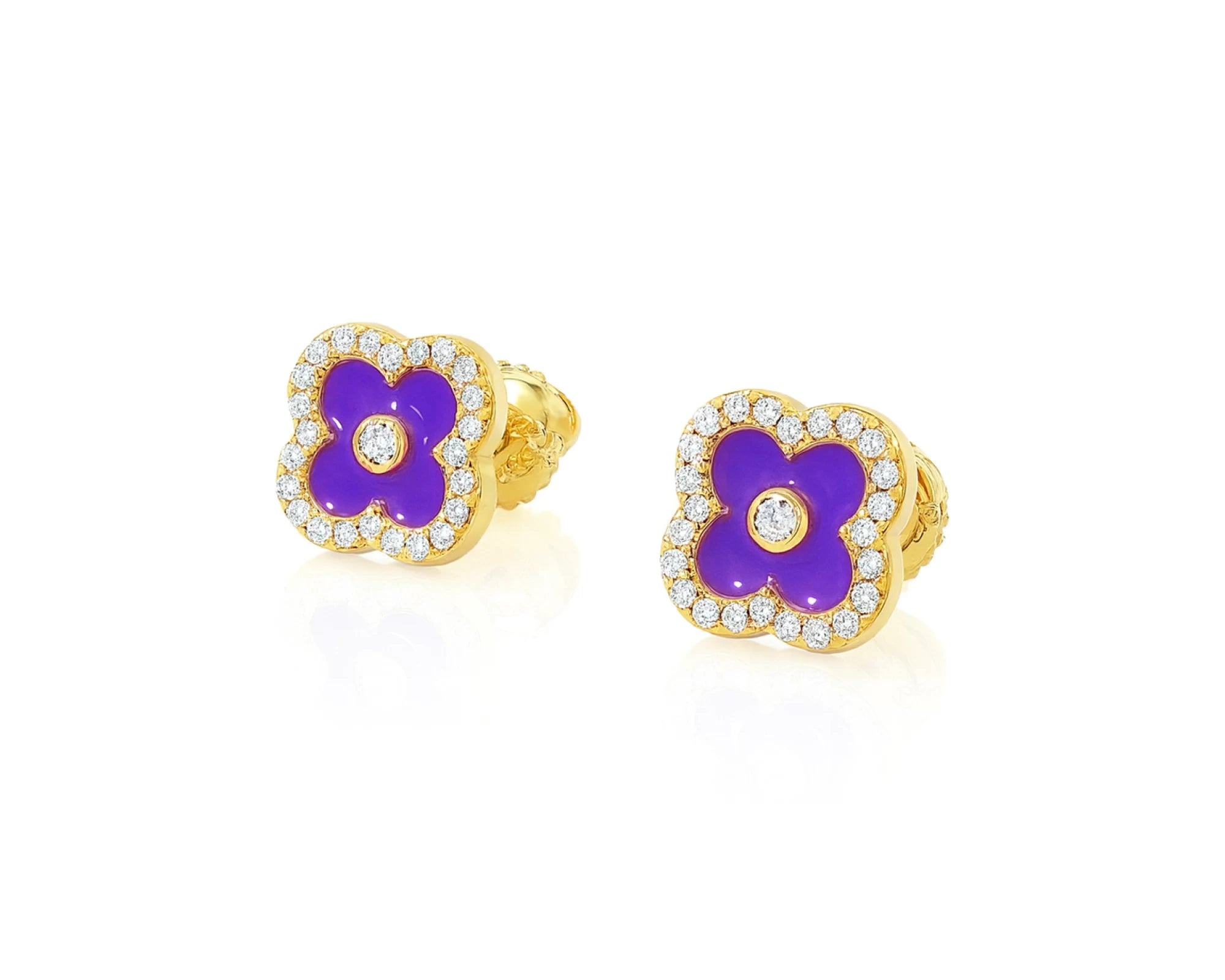 10k Gold Diamond Clover Earrings with Enamel Design 0.14ct – lifestyle 3722