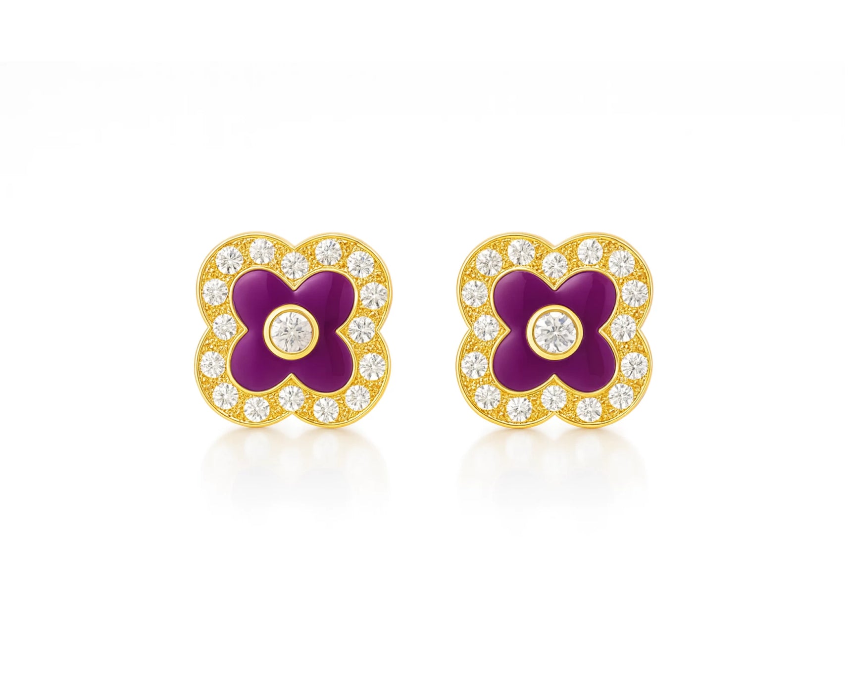 10k Gold Diamond Clover Earrings with Enamel Design 0.14ct – lifestyle 3723