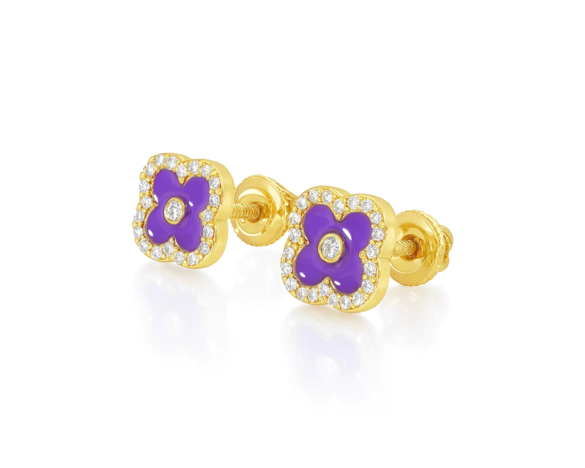 10k Gold Diamond Clover Earrings with Enamel Design 0.14ct – lifestyle 3724