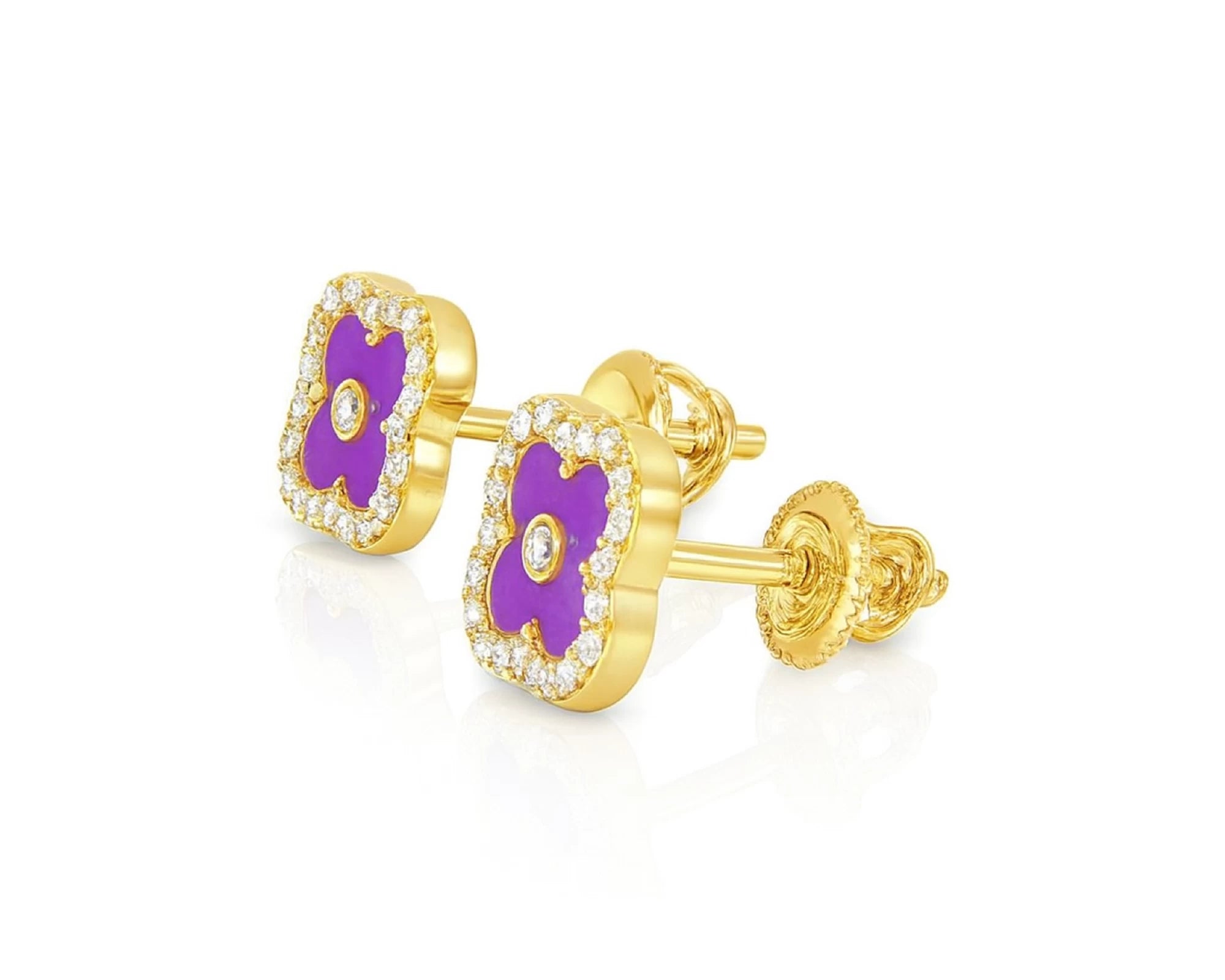 10k Gold Diamond Clover Earrings with Enamel Design 0.14ct – lifestyle 3725