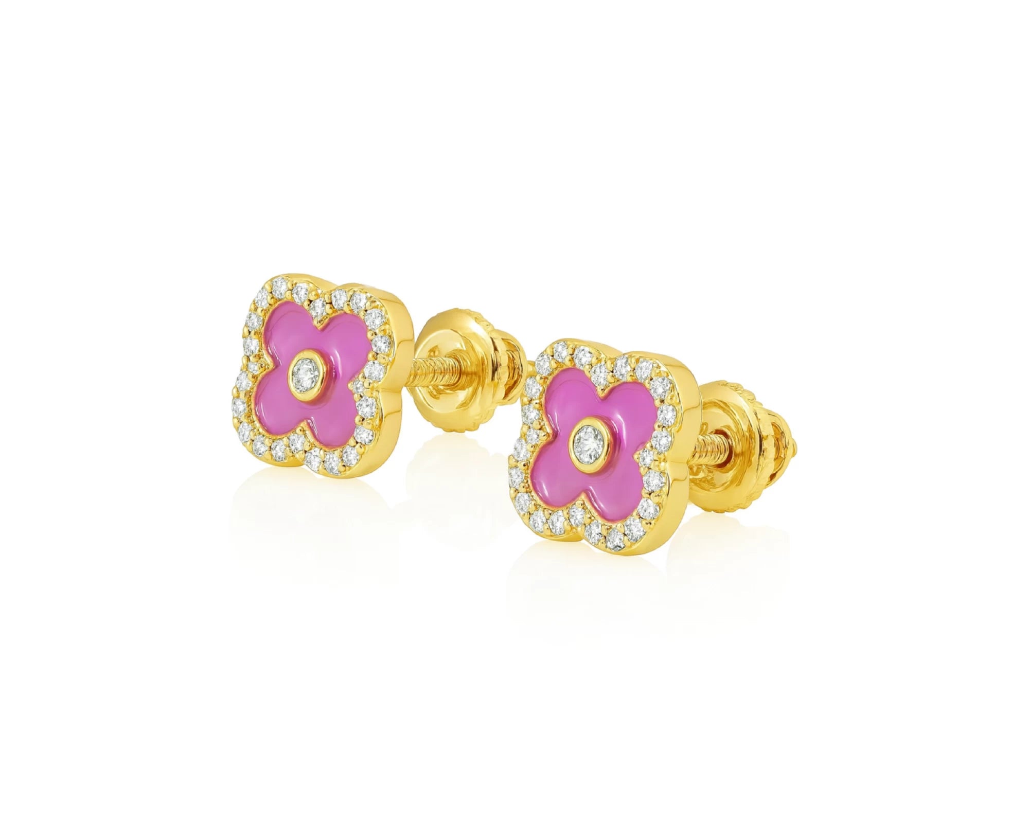 10k Gold Diamond Clover Earrings with Enamel Design 0.14ct – lifestyle 3726