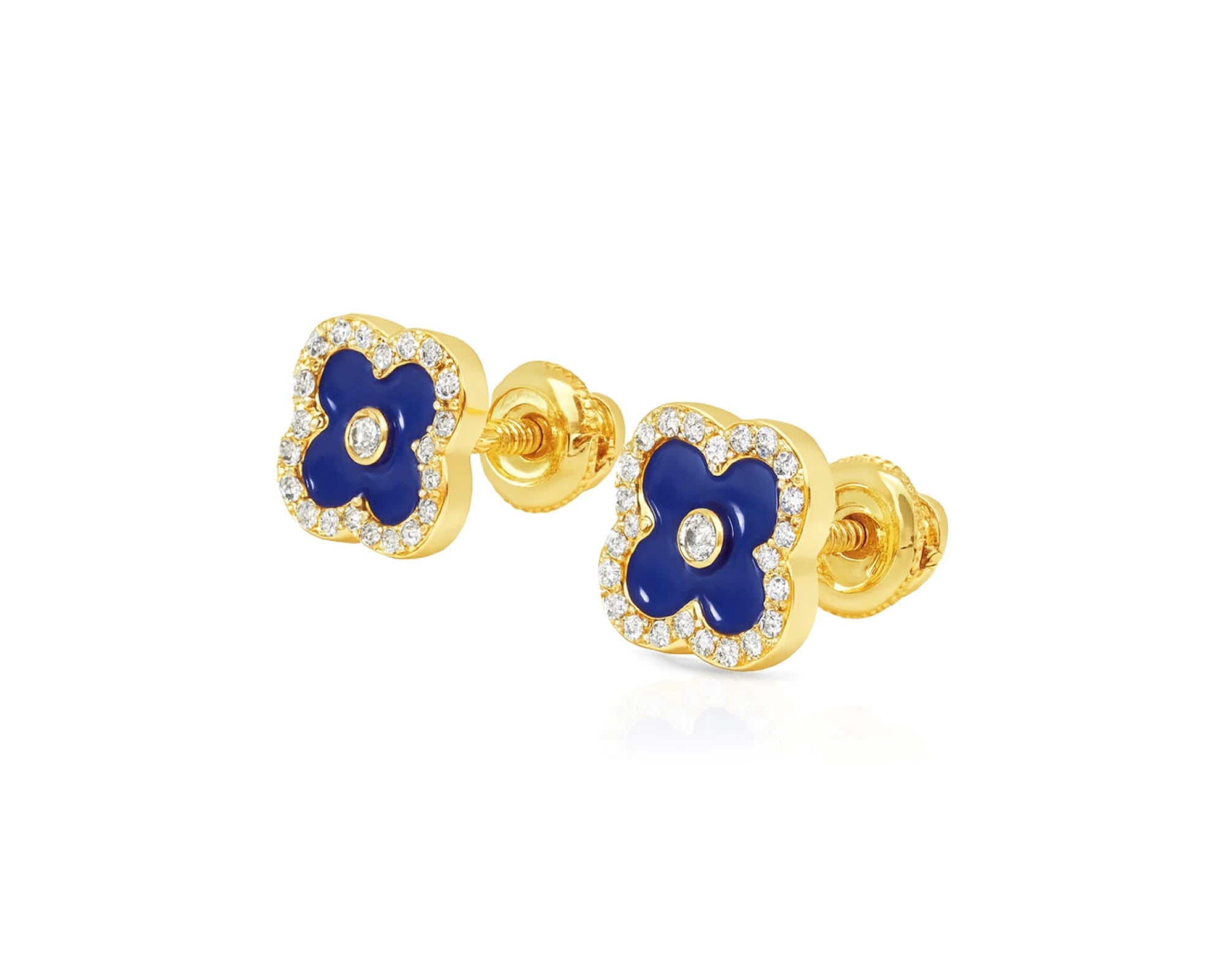 10k Gold Diamond Clover Earrings with Enamel Design 0.14ct – lifestyle 3727