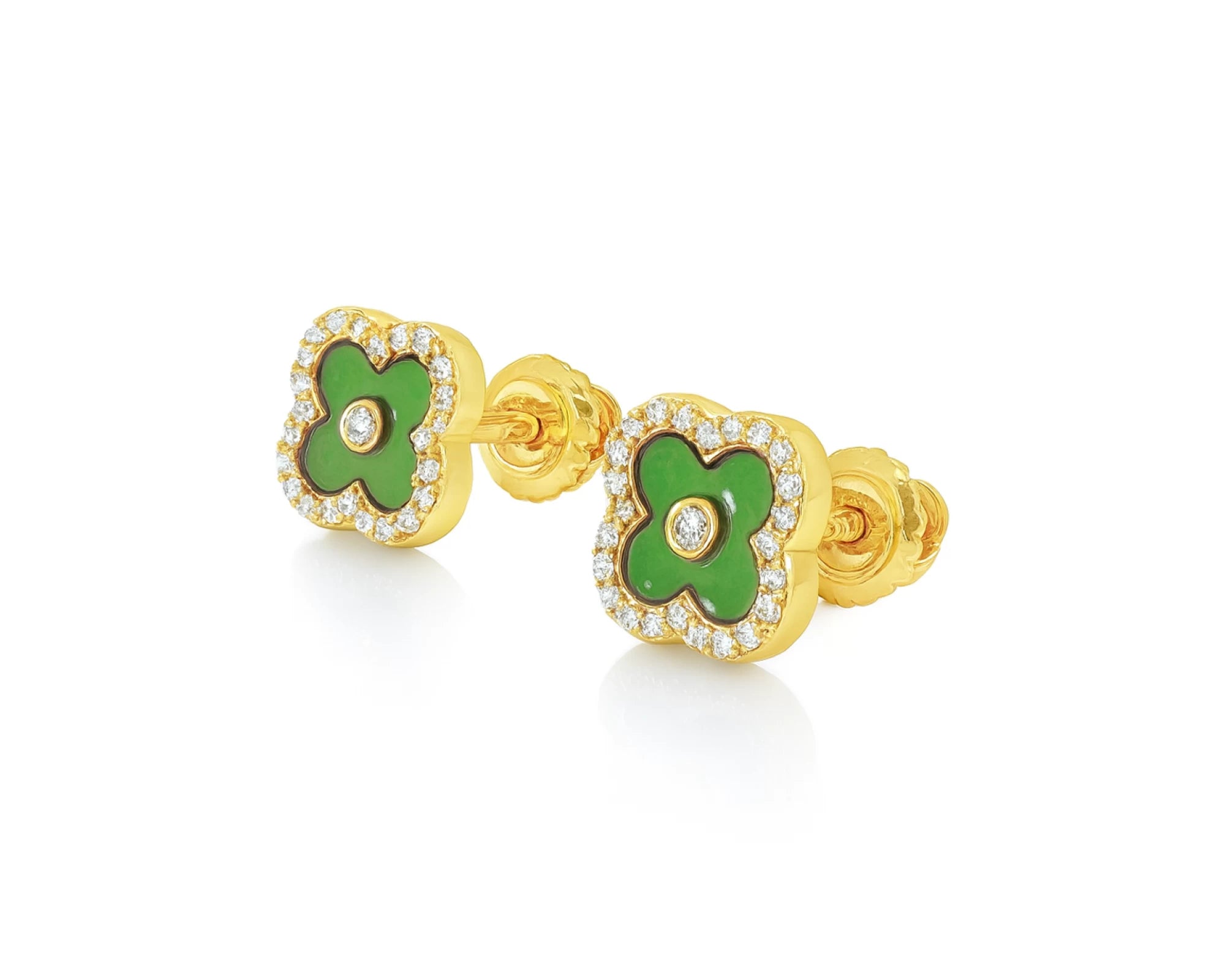 10k Gold Diamond Clover Earrings with Enamel Design 0.14ct – lifestyle 3728