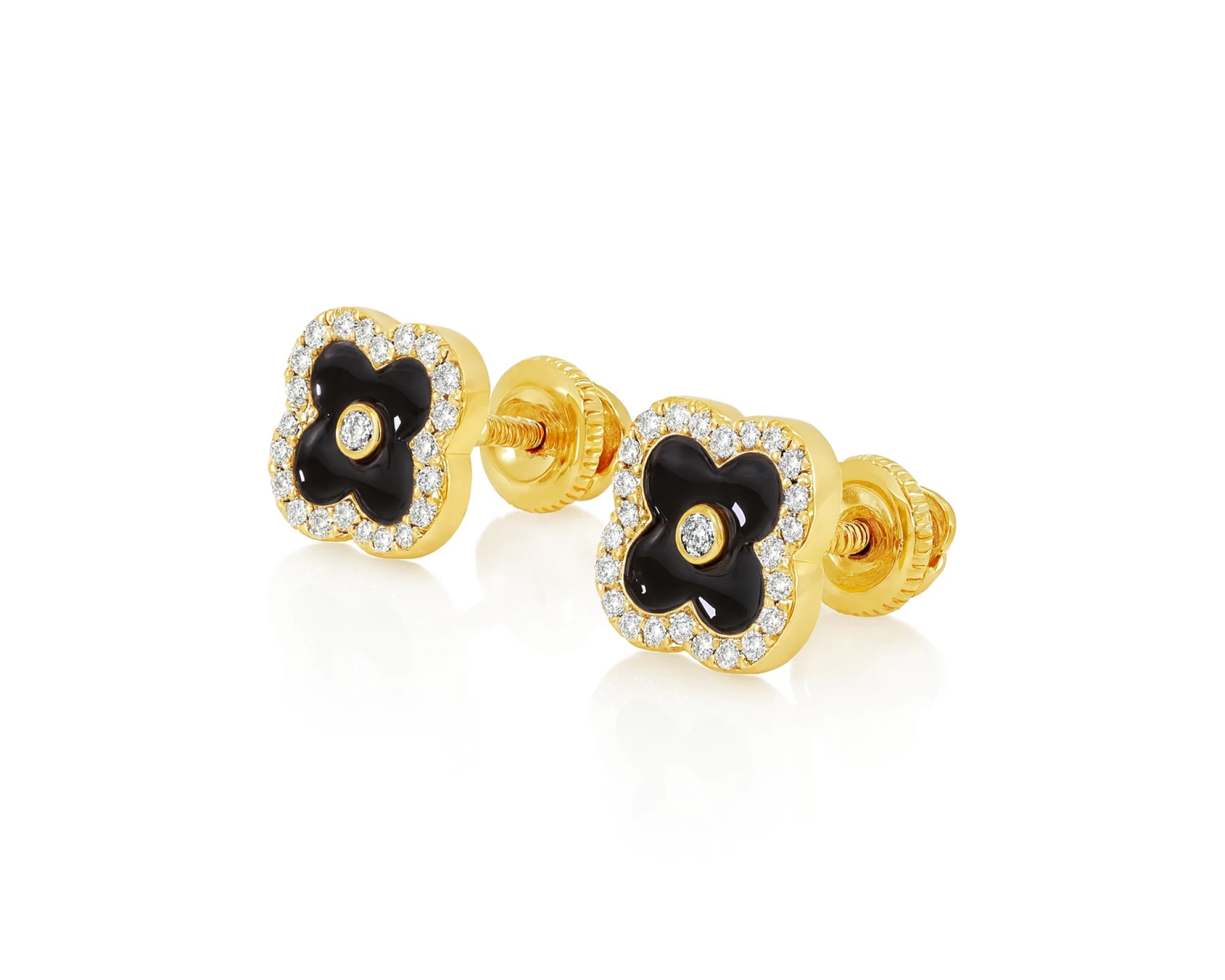 10k Gold Diamond Clover Earrings with Enamel Design 0.14ct – lifestyle 3729