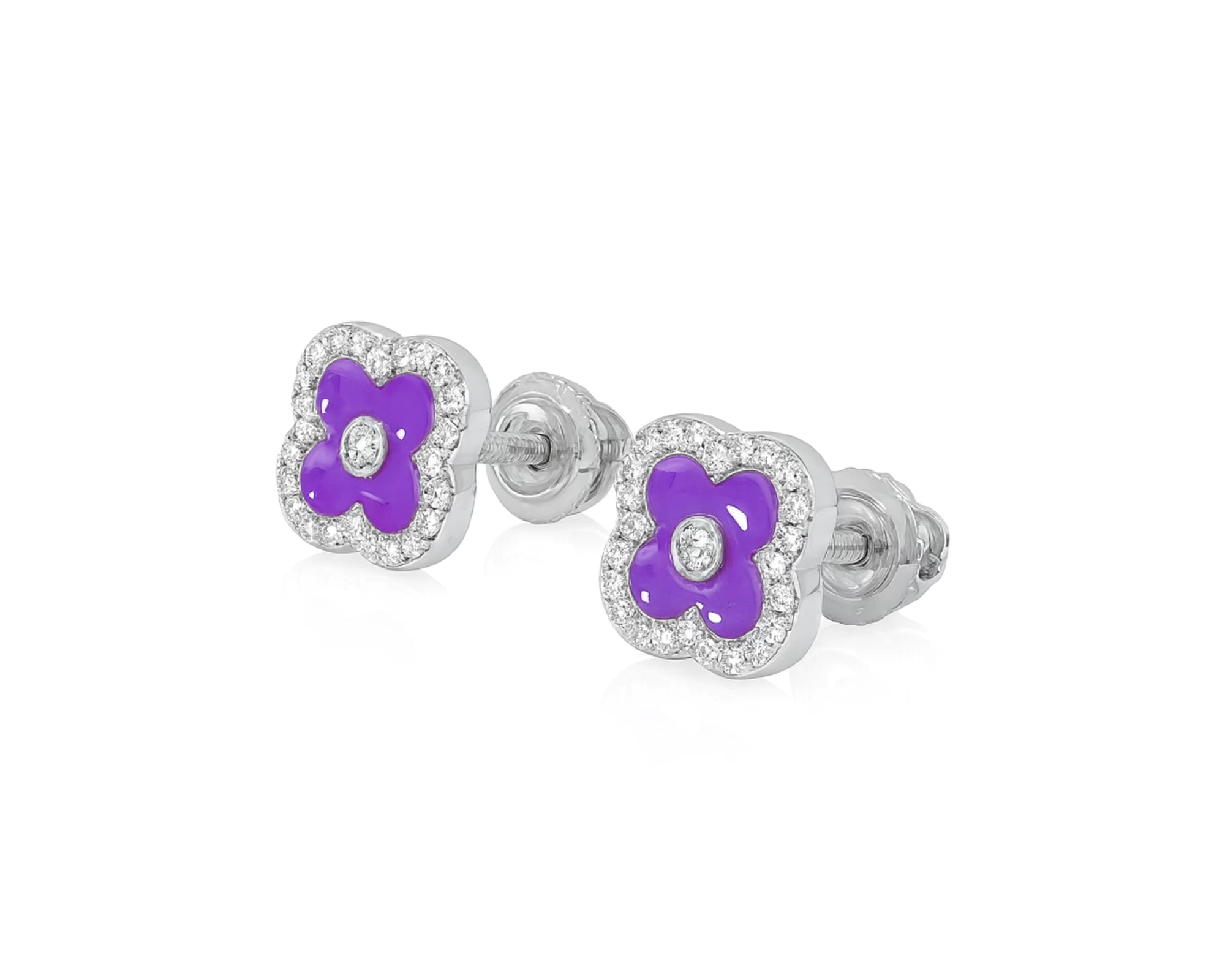 10k Gold Diamond Clover Earrings with Enamel Design 0.14ct – lifestyle 3731