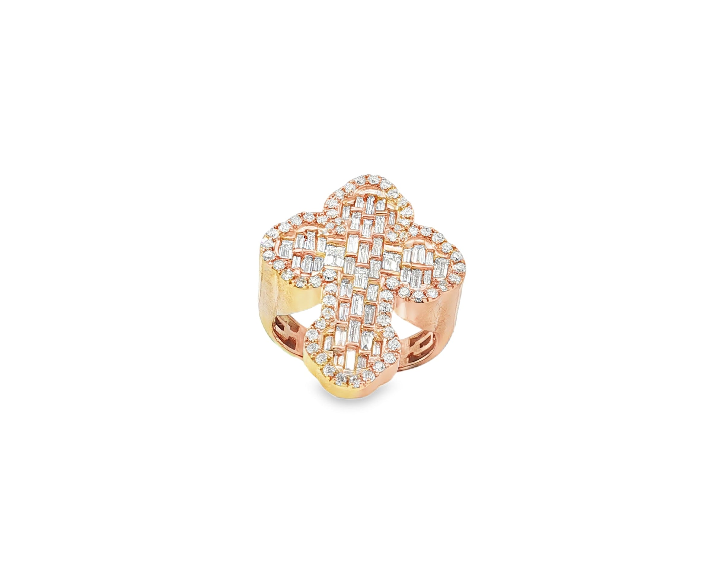 10k Gold Diamond Clover - Shape Ring with Baguette & Round Accents 2.28ct - AVI THE JEWELER