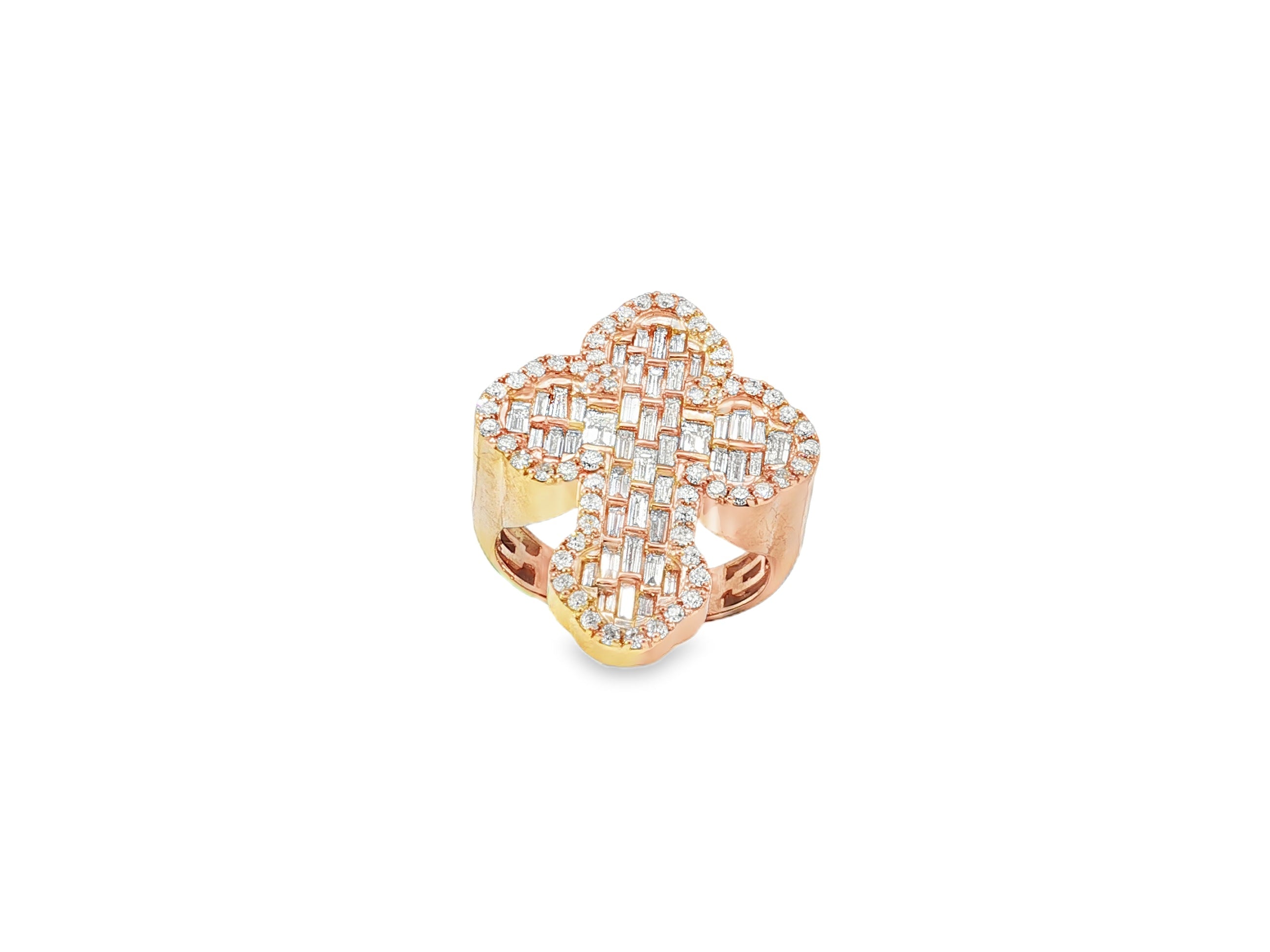 10k Gold Diamond Clover - Shape Ring with Baguette & Round Accents 2.28ct - AVI THE JEWELER