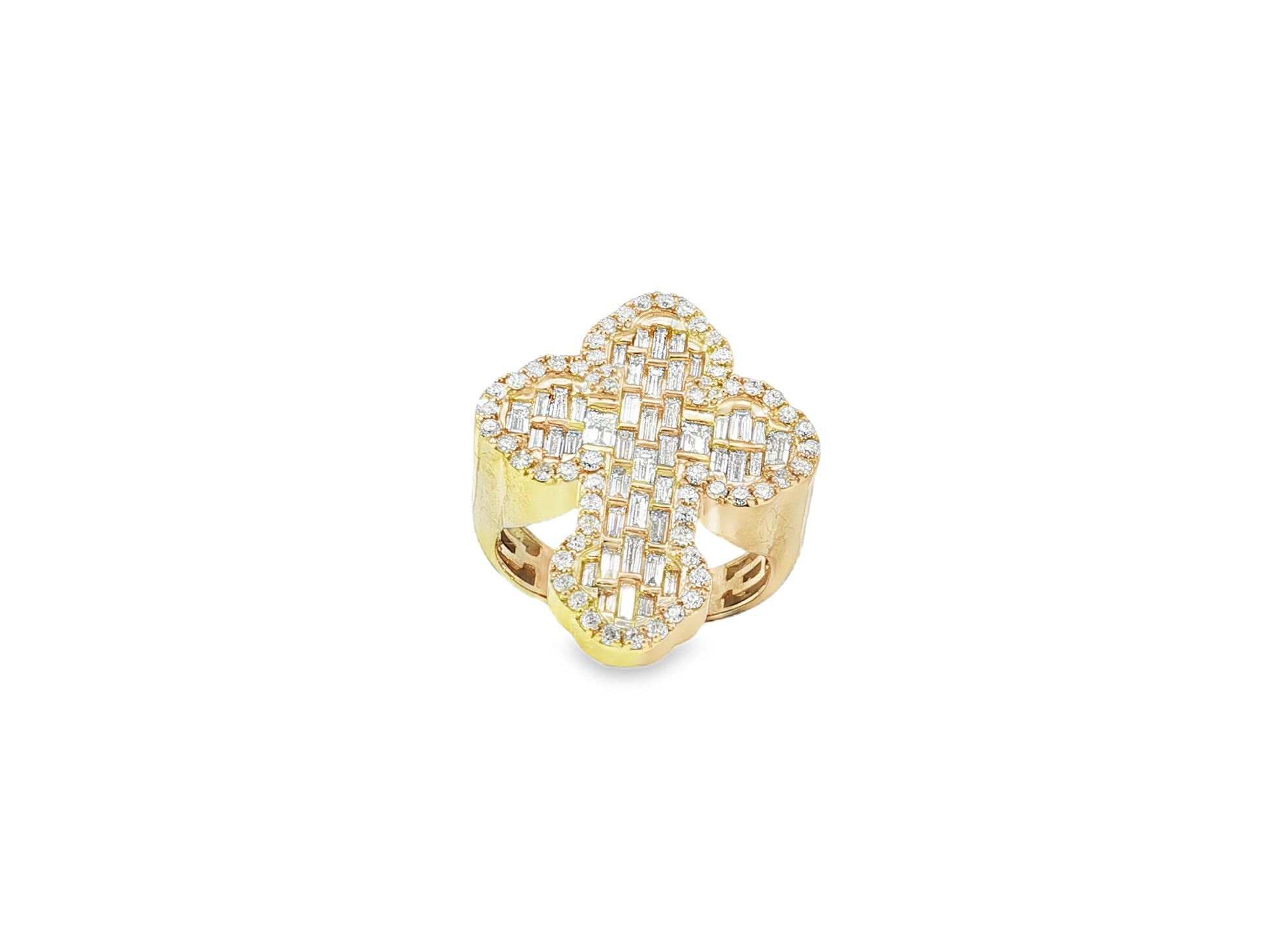 10k Gold Diamond Clover - Shape Ring with Baguette & Round Accents 2.28ct - AVI THE JEWELER