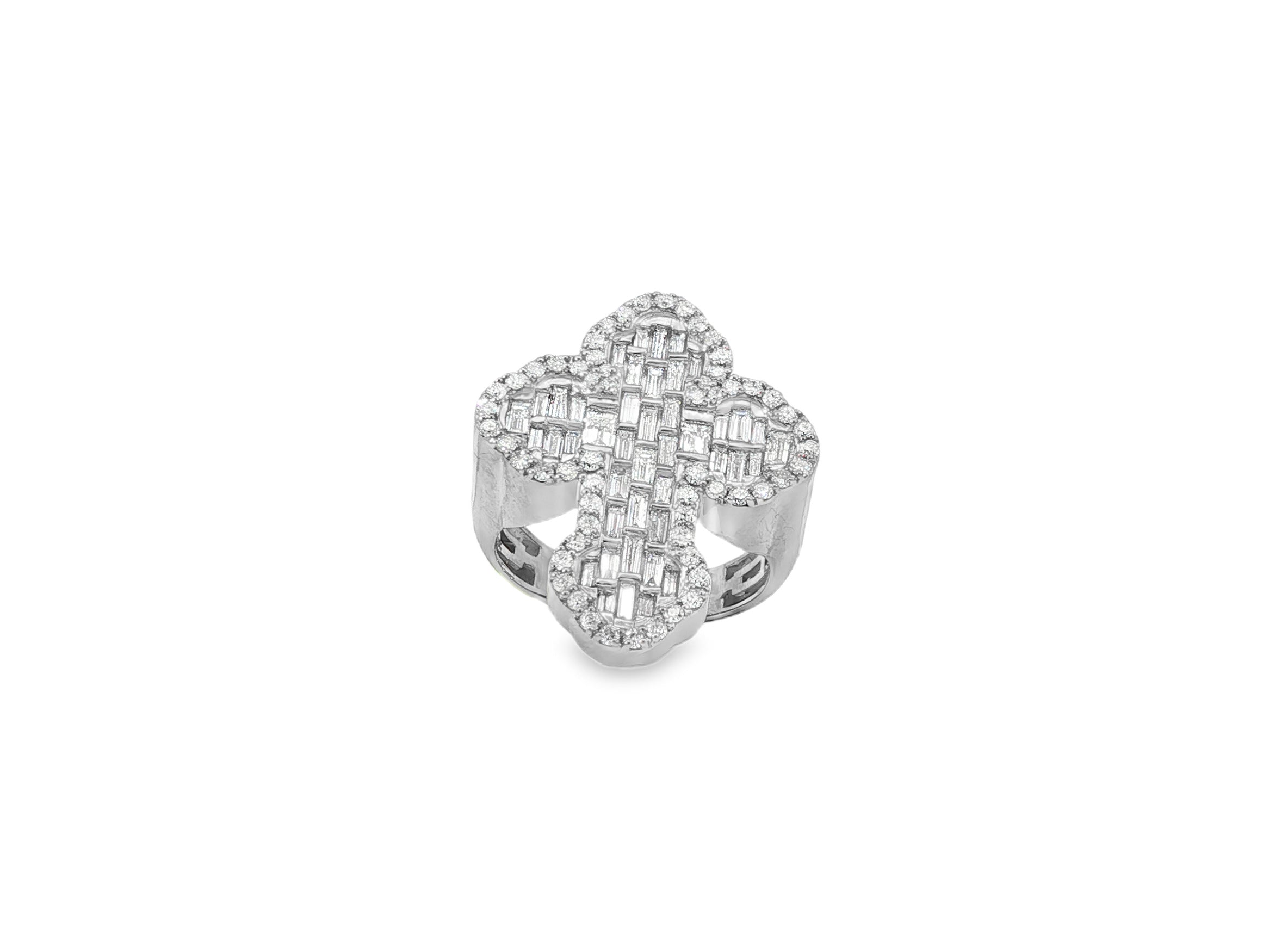 10k Gold Diamond Clover - Shape Ring with Baguette & Round Accents 2.28ct - AVI THE JEWELER