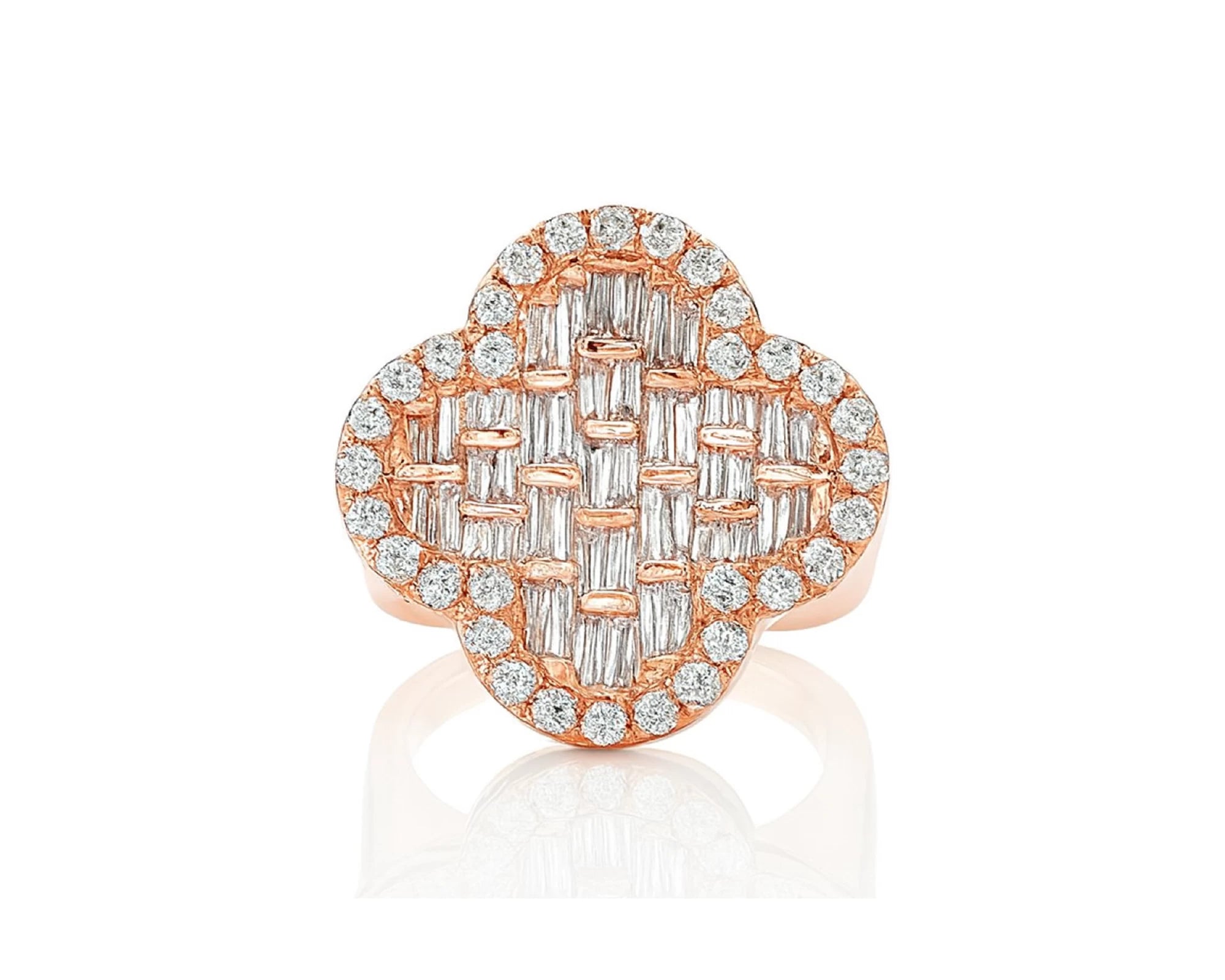 10K Gold Diamond Clover Statement Ring with Baguette Accents 2.00 CT – lifestyle 2787