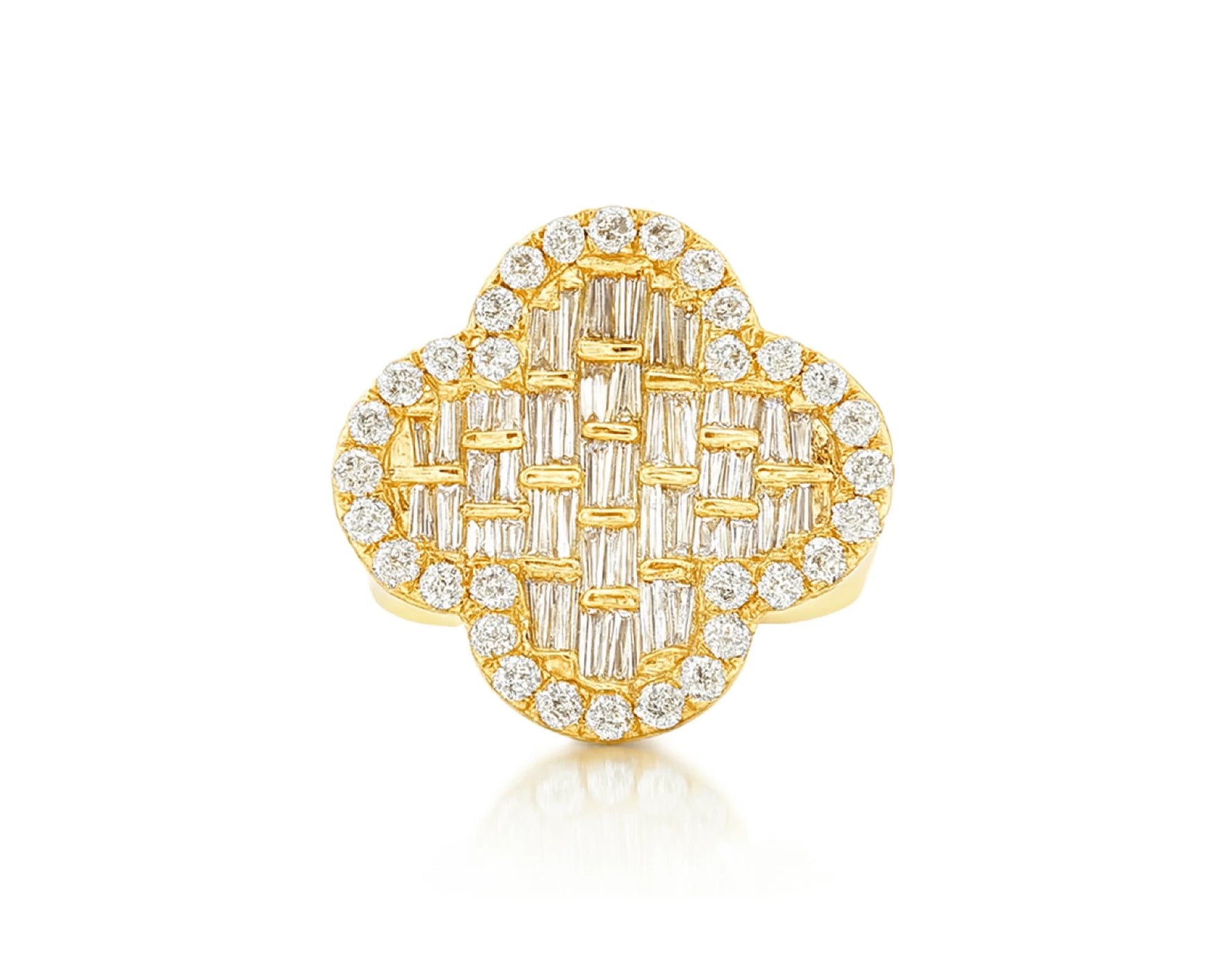 10K Gold Diamond Clover Statement Ring with Baguette Accents 2.00 CT – lifestyle 2797