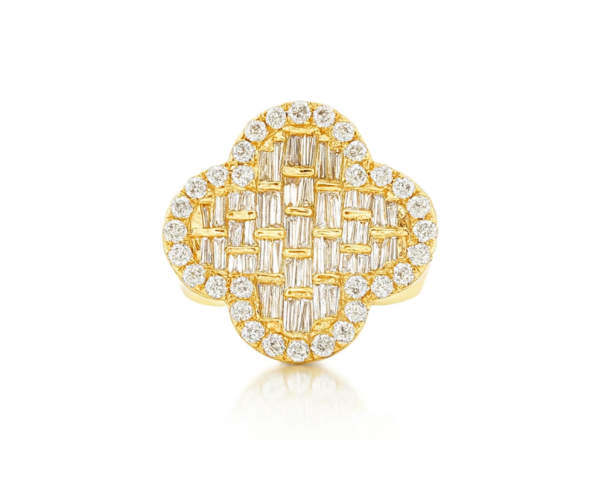 10K Gold Diamond Clover Statement Ring with Baguette Accents 2.00 CT – lifestyle 2797