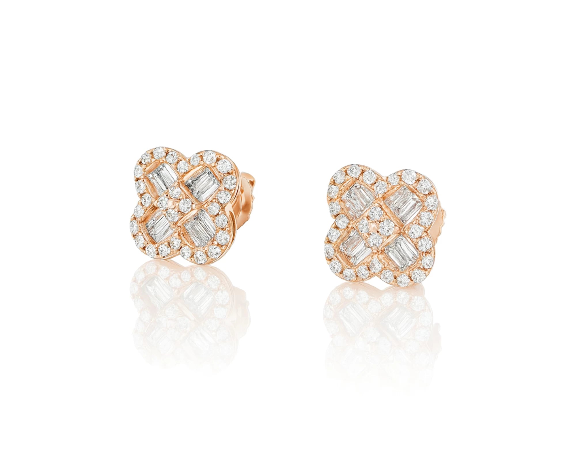 10K Gold Diamond Clover Stud Earrings with Baguette Accents 0.50 CT – lifestyle 3546