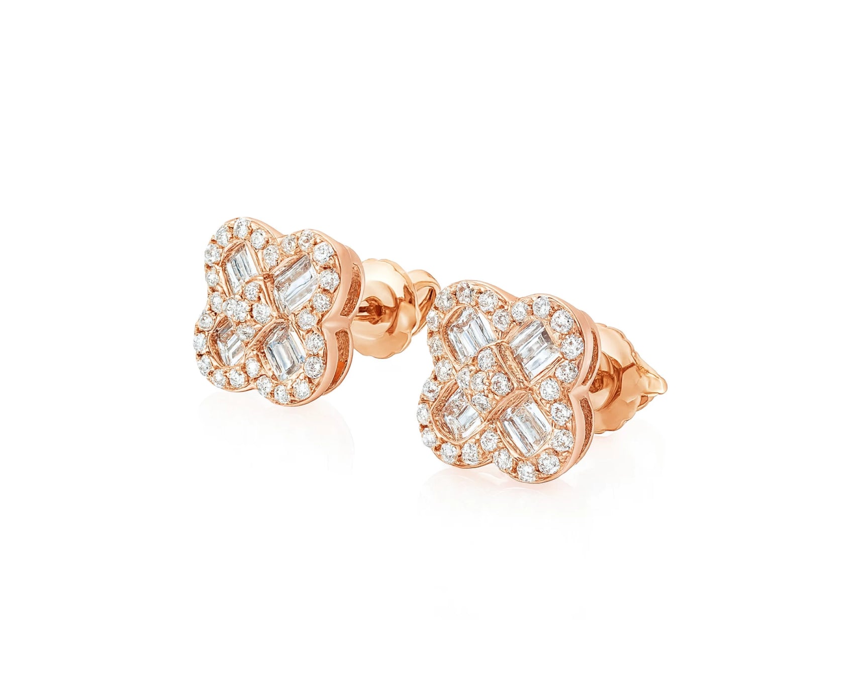 10K Gold Diamond Clover Stud Earrings with Baguette Accents 0.50 CT – lifestyle 3547