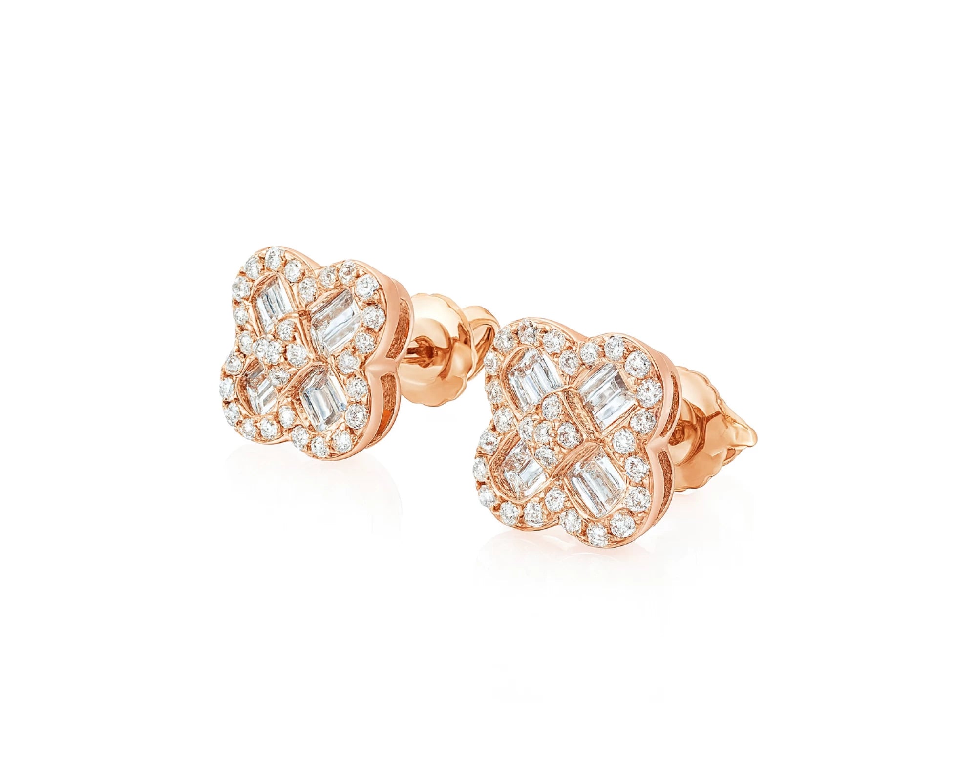 10K Gold Diamond Clover Stud Earrings with Baguette Accents 0.50 CT – lifestyle 3547