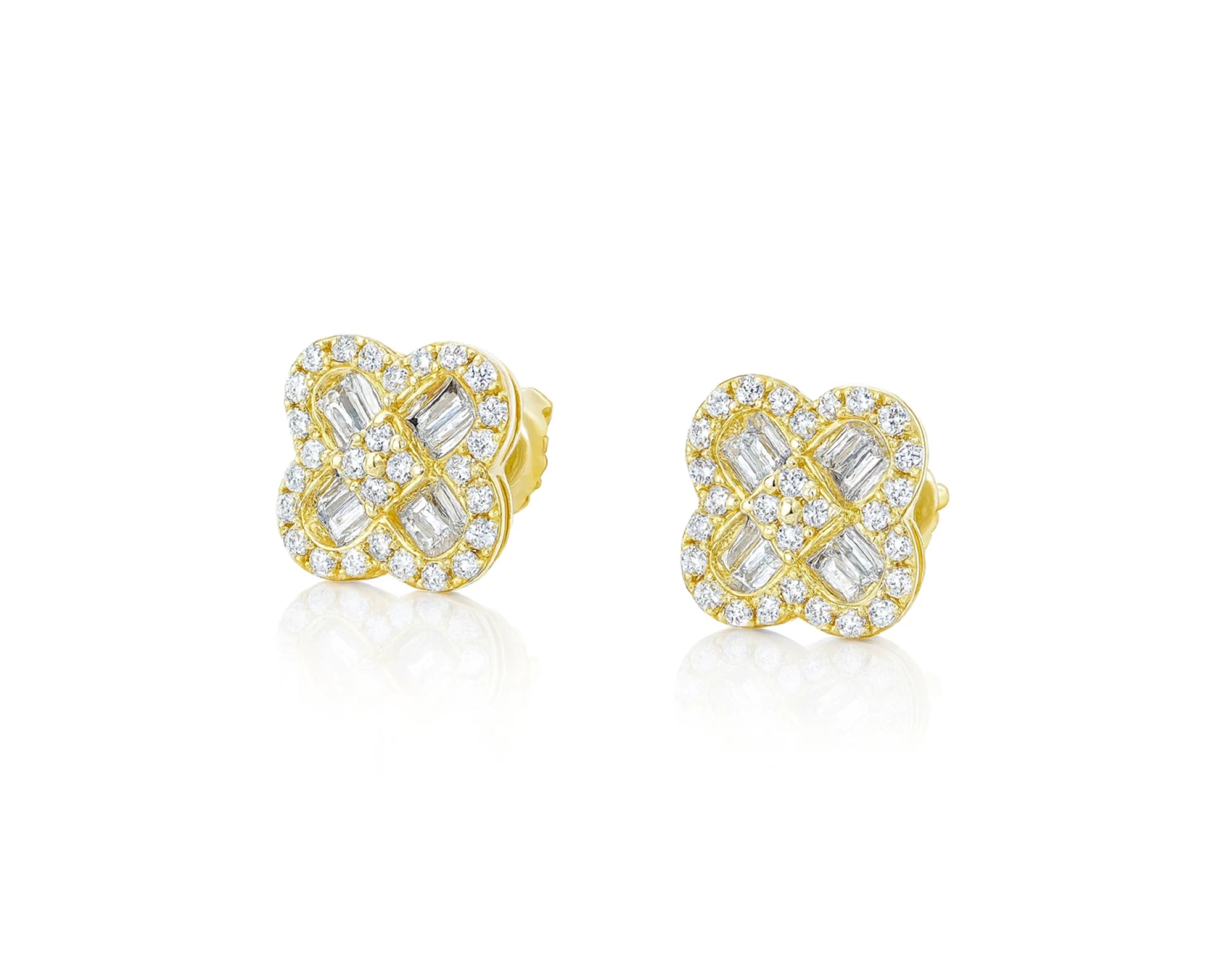 10K Gold Diamond Clover Stud Earrings with Baguette Accents 0.50 CT – lifestyle 3548