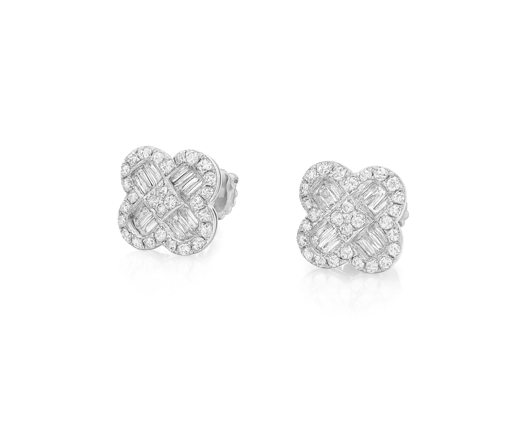 10K Gold Diamond Clover Stud Earrings with Baguette Accents 0.50 CT – lifestyle 3549