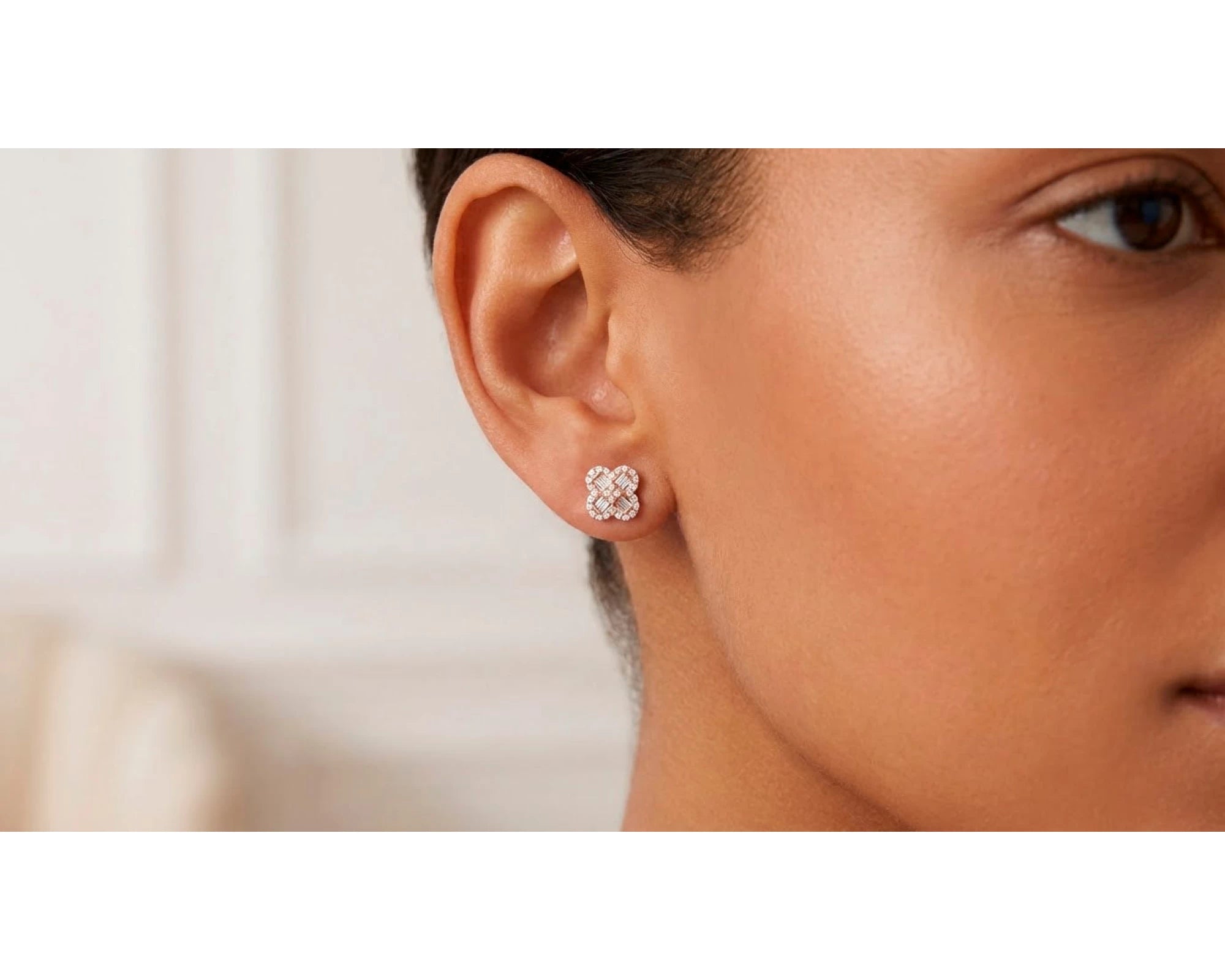 10K Gold Diamond Clover Stud Earrings with Baguette Accents 0.50 CT – view 2