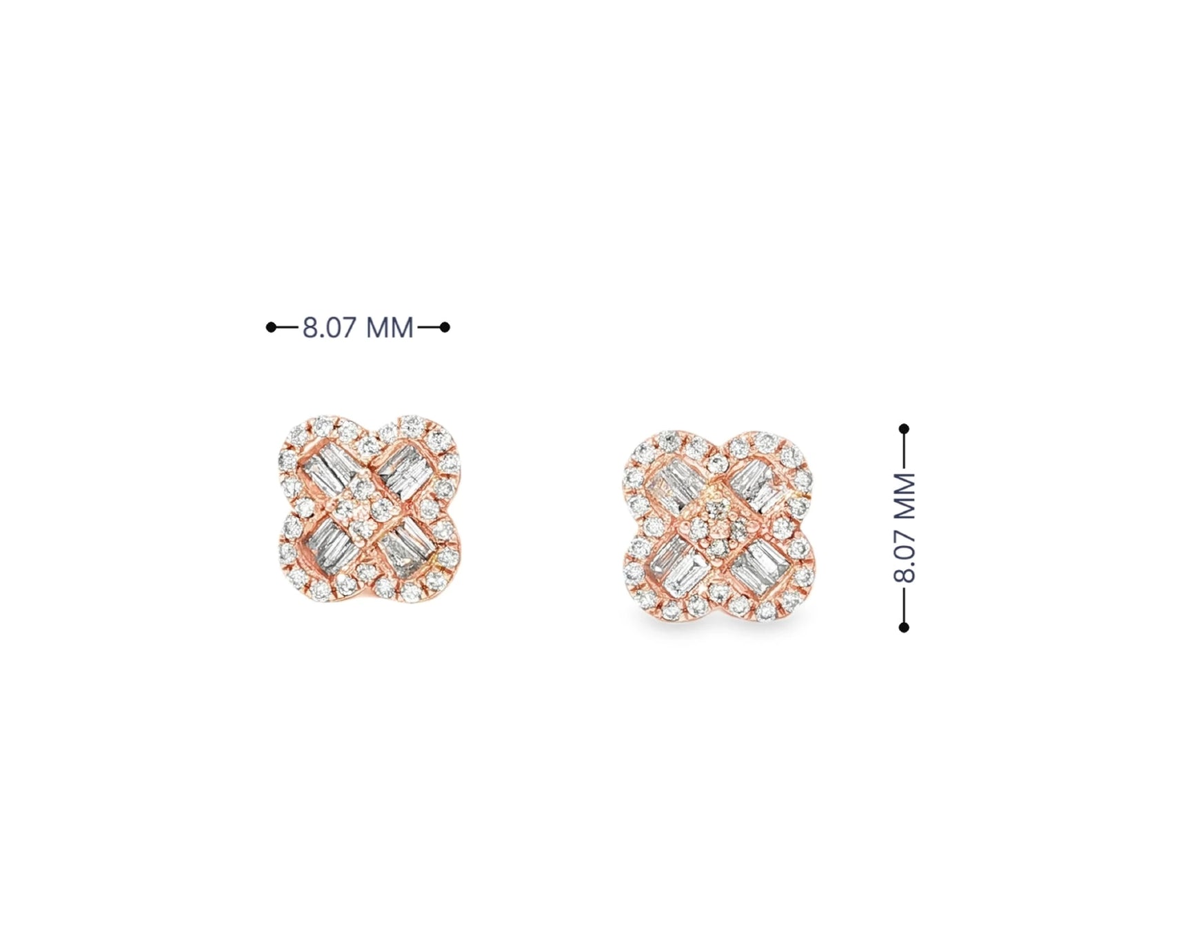 10K Gold Diamond Clover Stud Earrings with Baguette Accents 0.50 CT – view 6
