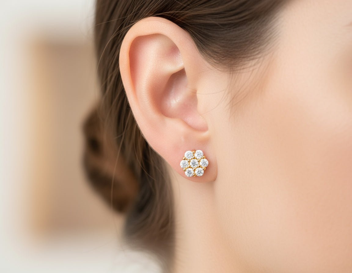 10k Gold Diamond Cluster Earrings with Round Brilliant Cut [0.25ct – 1.50ct] - AVI THE JEWELER