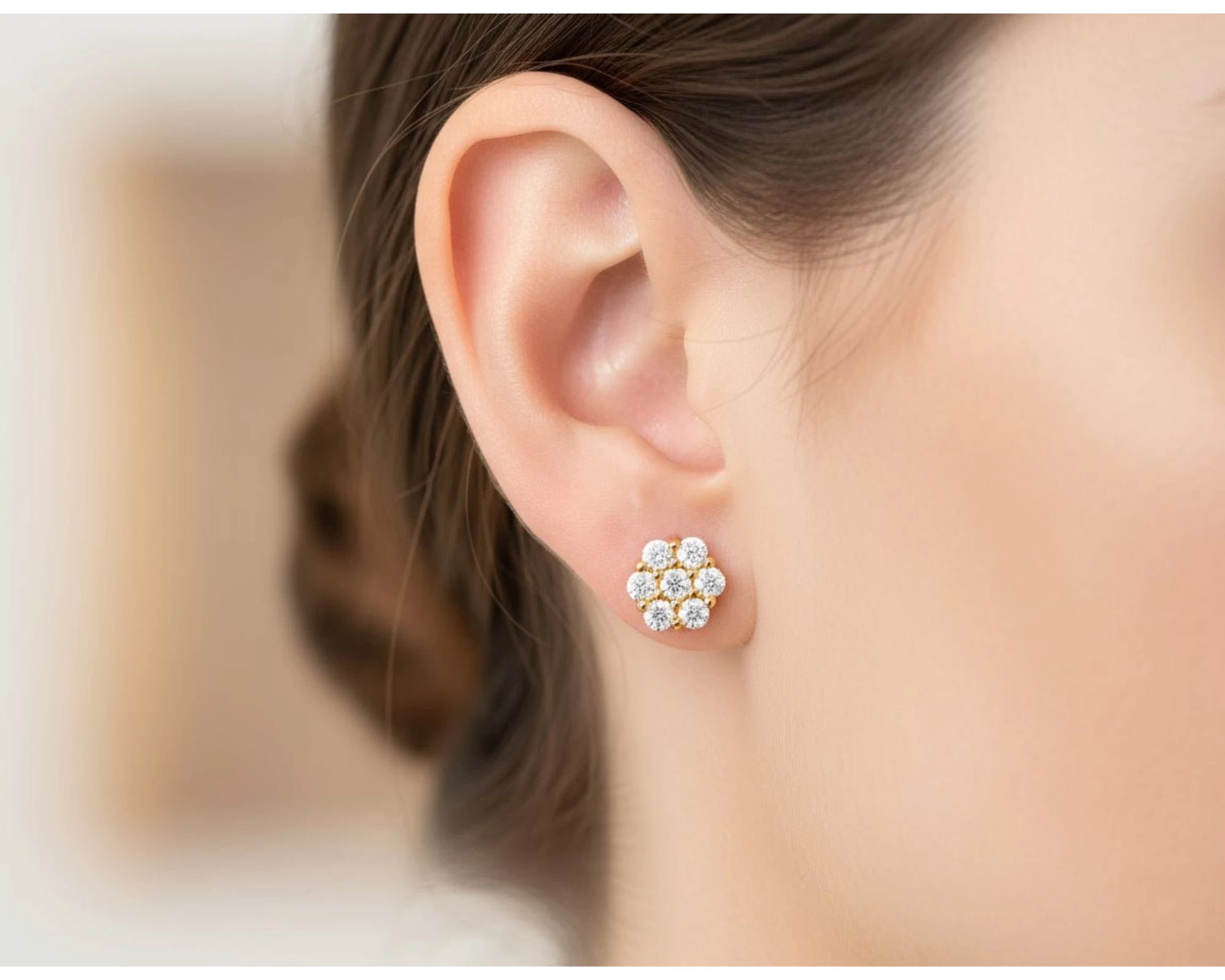 10k Gold Diamond Cluster Earrings with Round Brilliant Cut [0.25ct – 1.50ct] – view 2
