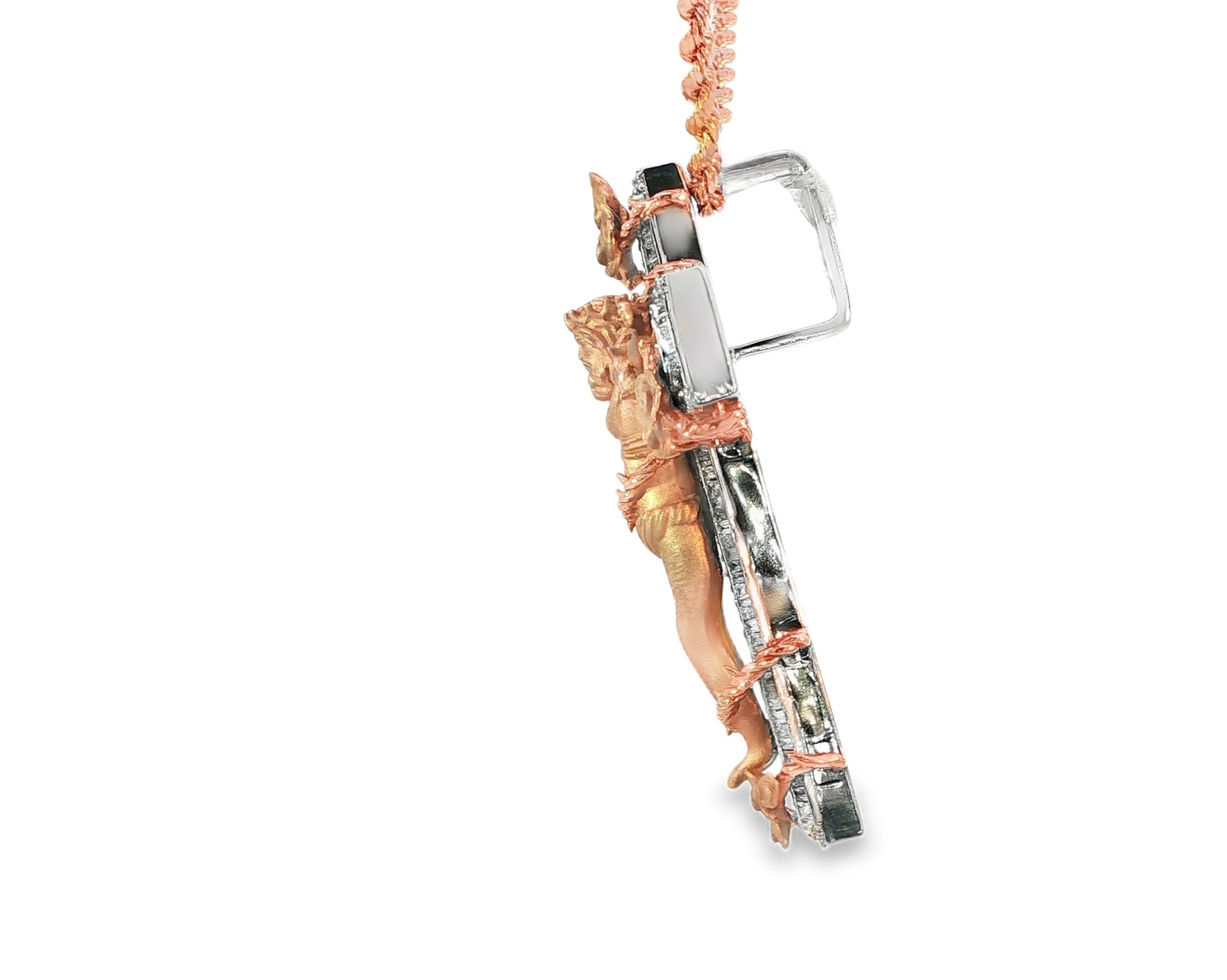 10k Gold Diamond Cross Pendant with Jesus & Floral Accents 3.4ct - AVI THE JEWELER