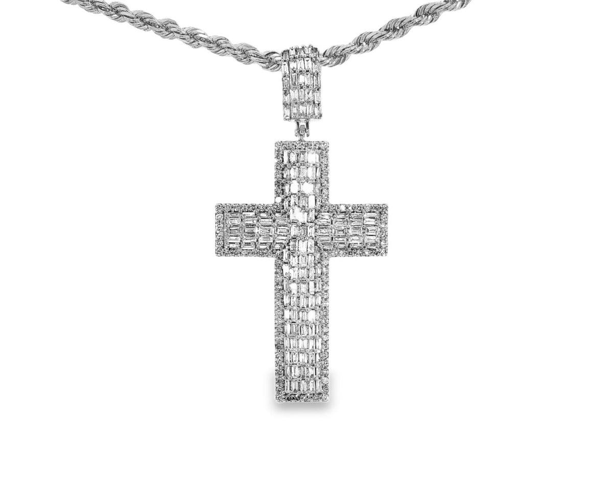 10k Gold Diamond Cross Pendant with Round & Baguette - Cut Accents 2.0ct - AVI THE JEWELER