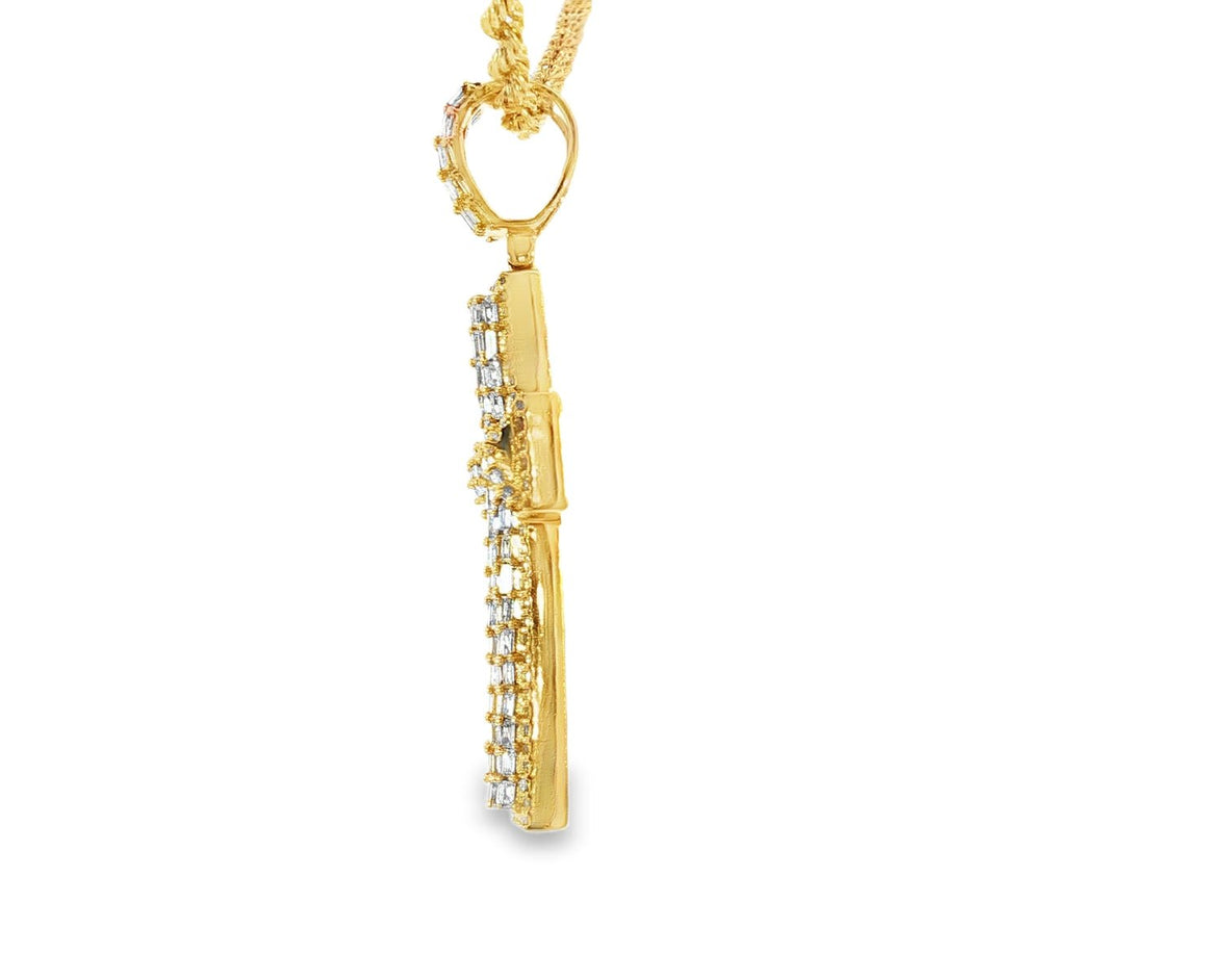 10k Gold Diamond Cross Pendant with Round & Baguette - Cut Accents 2.0ct - AVI THE JEWELER