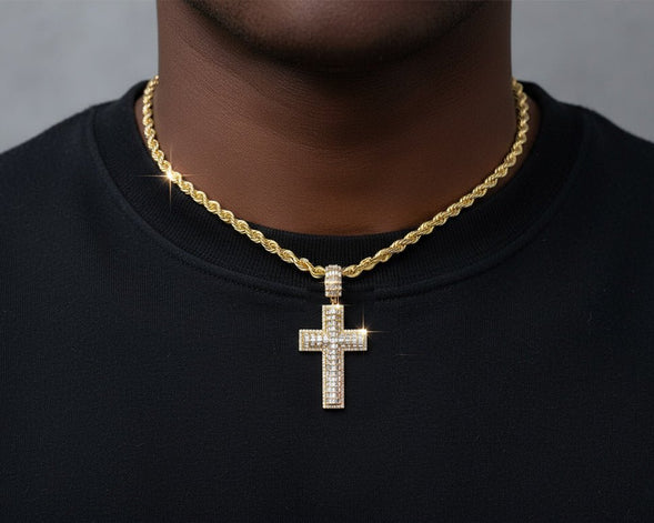 10k Gold Diamond Cross Pendant with Round & Baguette - Cut Accents 2.0ct - AVI THE JEWELER