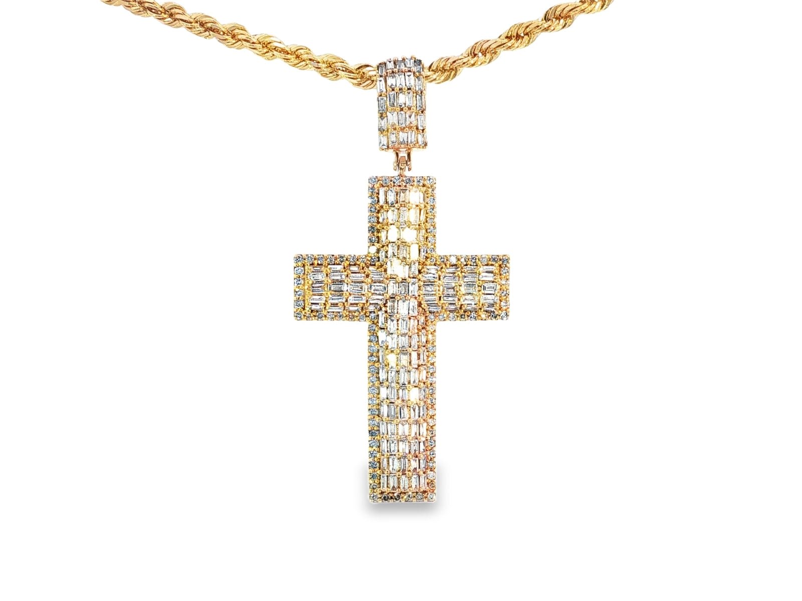 10k Gold Diamond Cross Pendant with Round & Baguette - Cut Accents 2.0ct - AVI THE JEWELER