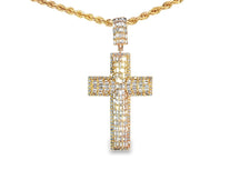 10k Gold Diamond Cross Pendant with Round & Baguette-Cut Accents 2.0ct