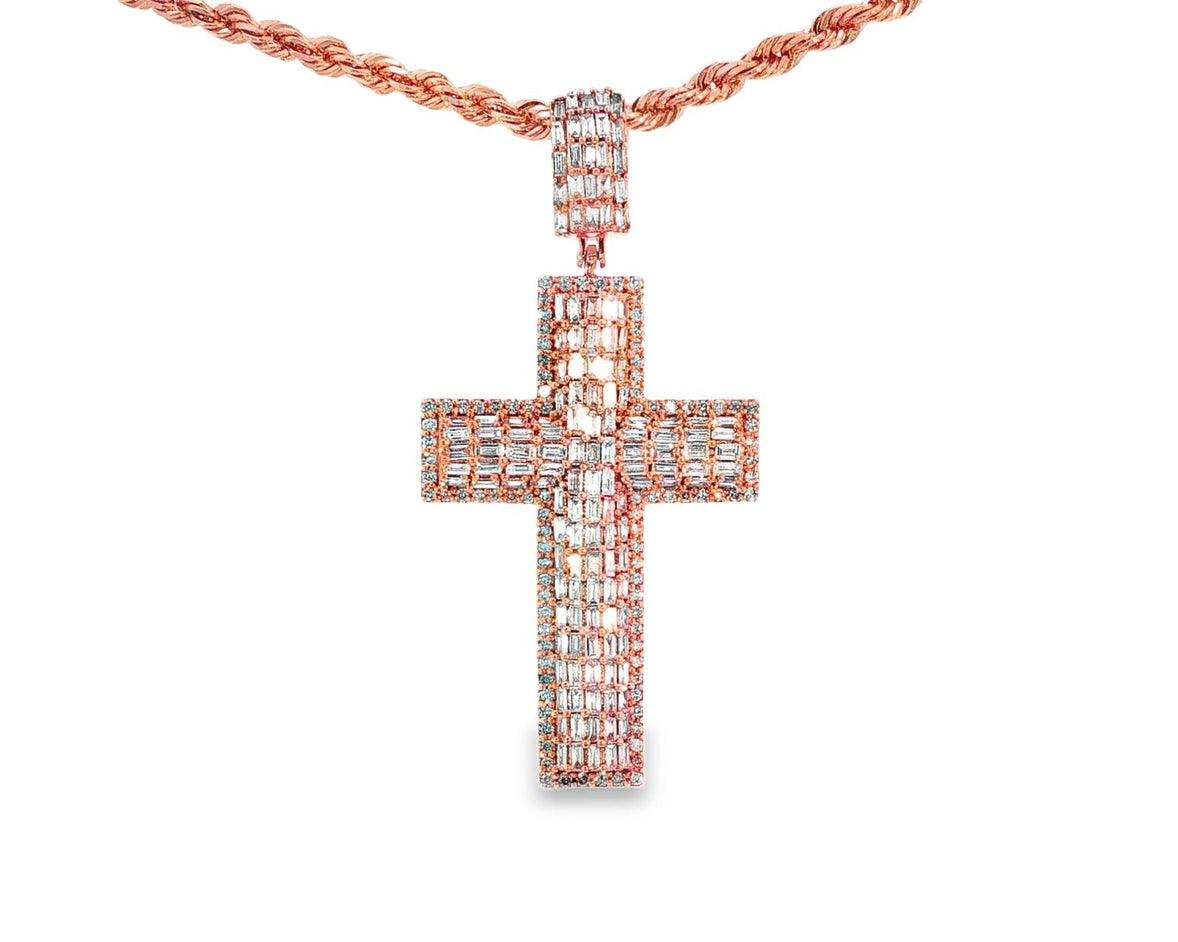 10k Gold Diamond Cross Pendant with Round & Baguette - Cut Accents 2.0ct - AVI THE JEWELER