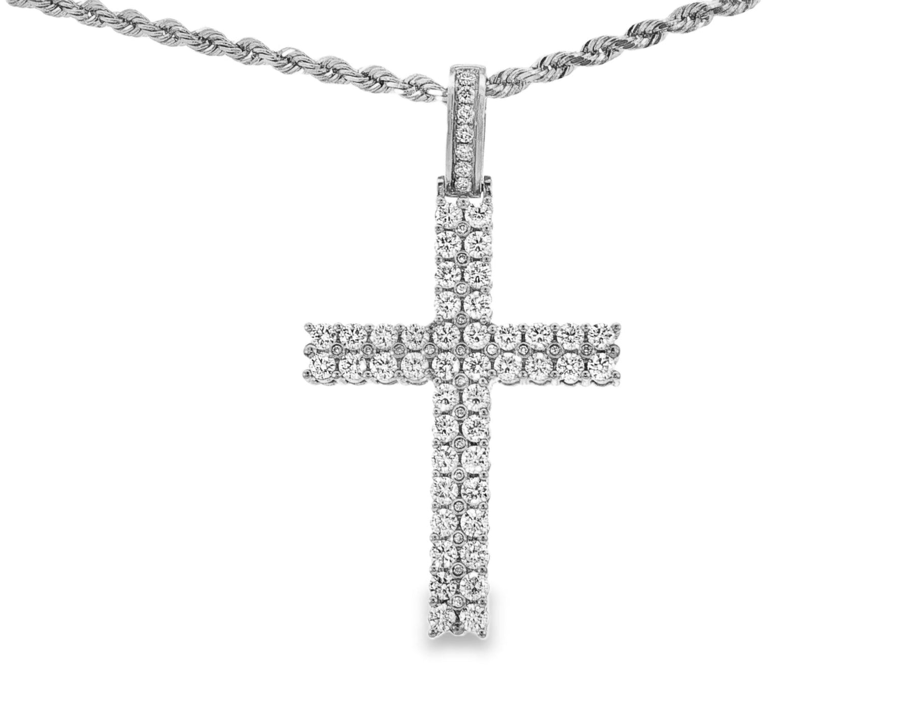 10k Gold Diamond Cross Pendant with Round - Cut Design 3.85ct - AVI THE JEWELER
