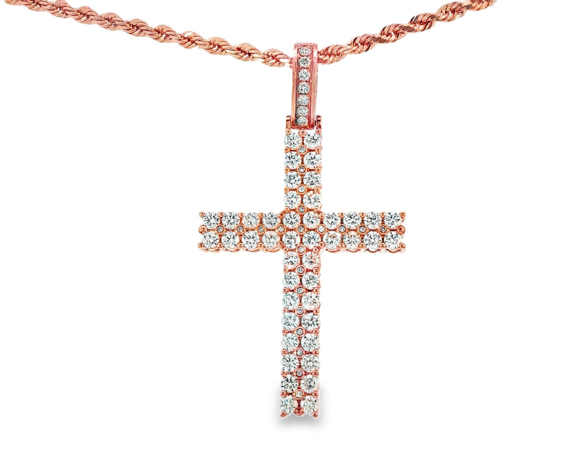 10k Gold Diamond Cross Pendant with Round - Cut Design 3.85ct - AVI THE JEWELER