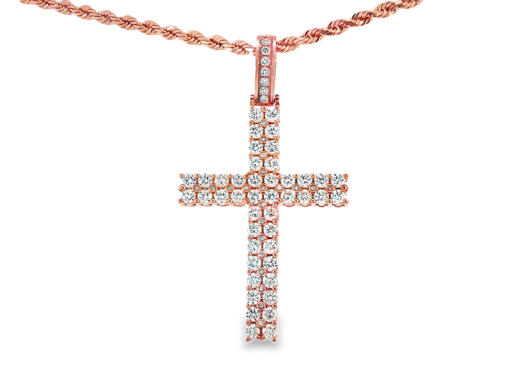 10k Gold Diamond Cross Pendant with Round - Cut Design 3.85ct - AVI THE JEWELER