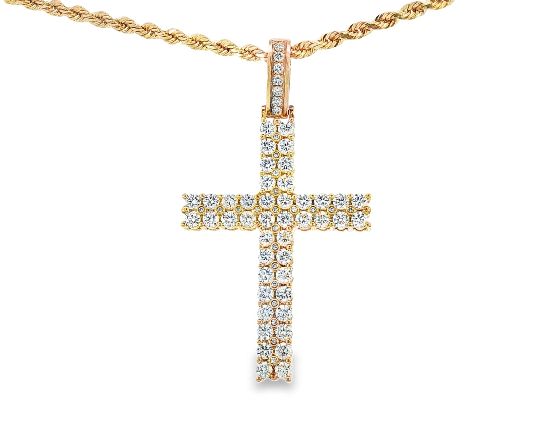 10k Gold Diamond Cross Pendant with Round - Cut Design 3.85ct - AVI THE JEWELER