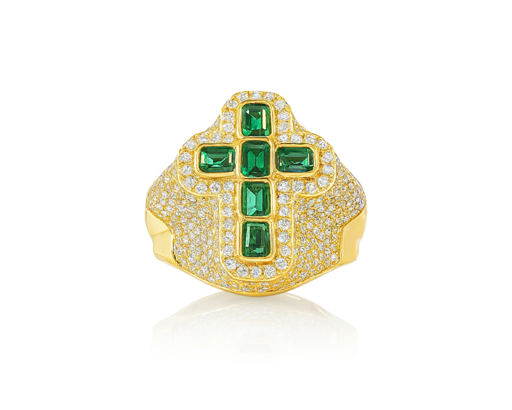 10k Gold Diamond Cross Ring with Emerald-Cut Green Stones 2.29 CT – lifestyle 2731