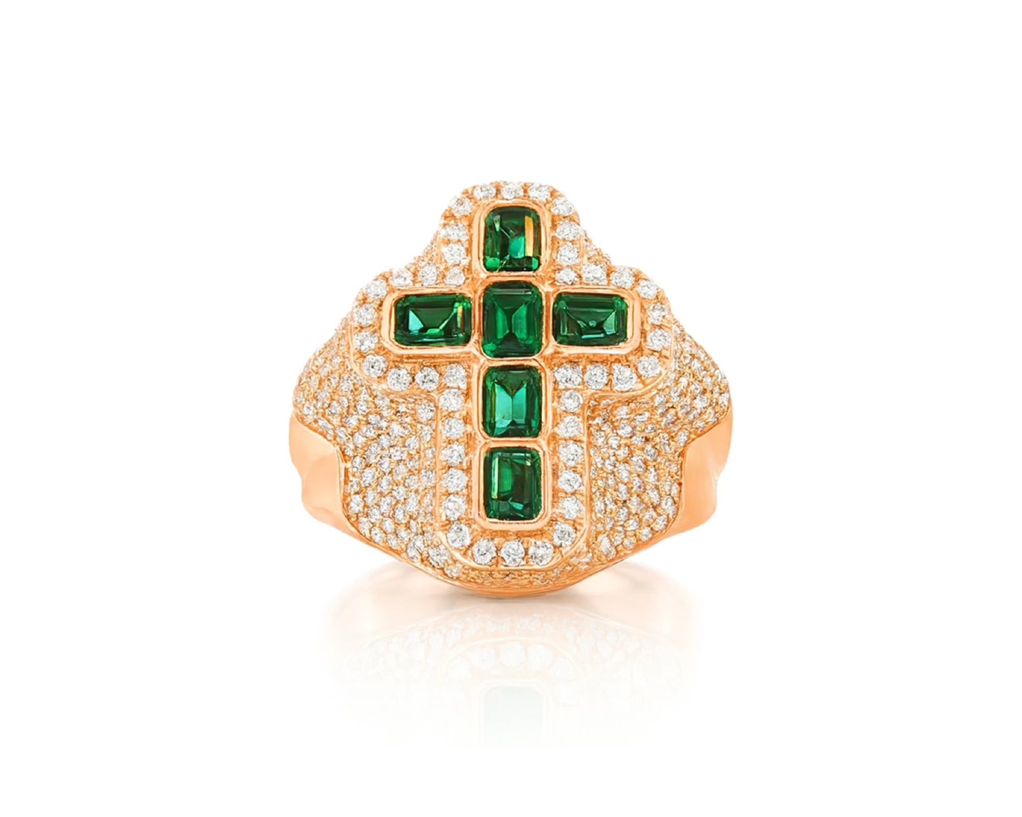 10k Gold Diamond Cross Ring with Emerald-Cut Green Stones 2.29 CT – lifestyle 2734