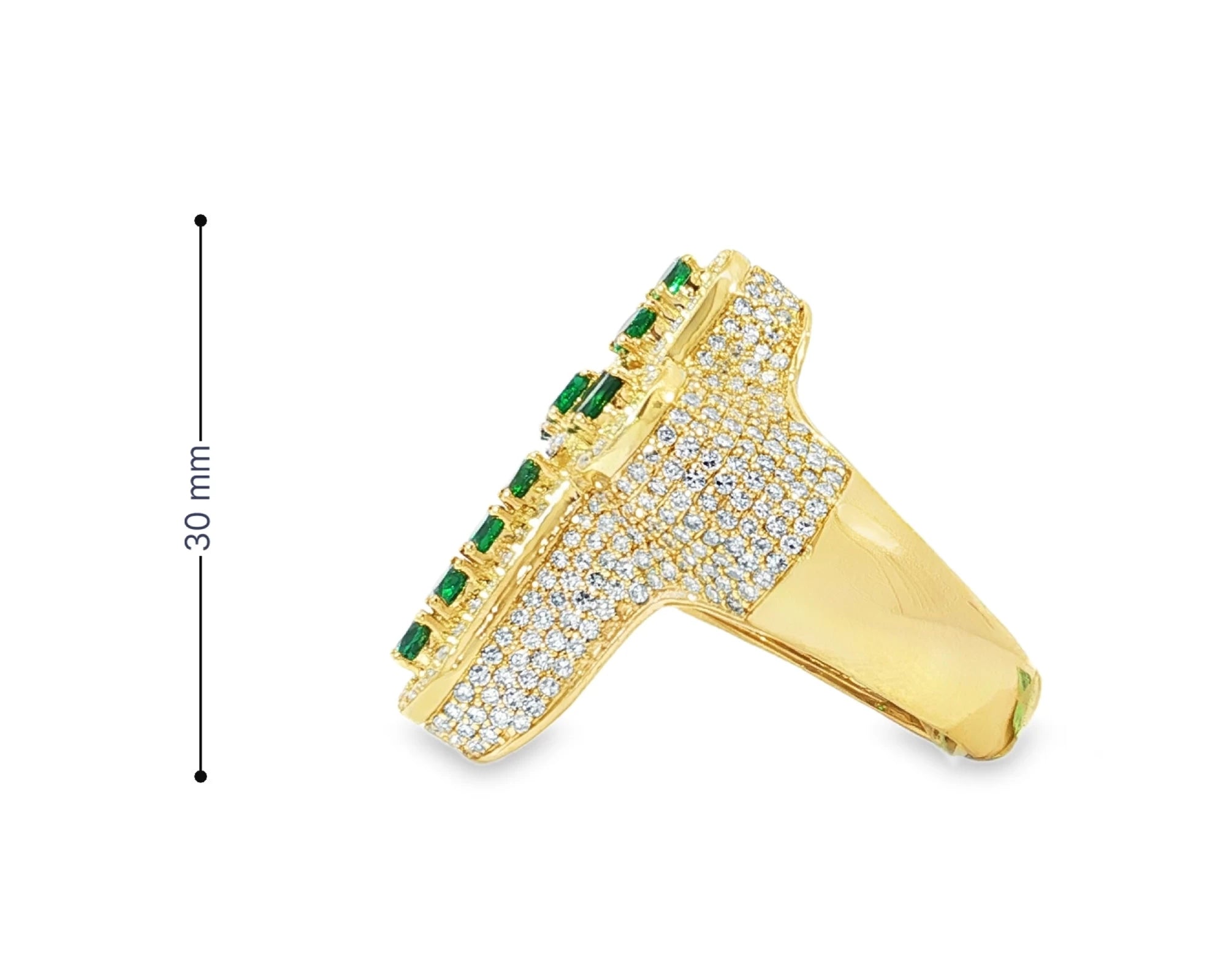 10K Gold Diamond Cross Ring with Green Round-Cut Stones & Pavé Halo 2.95ct – lifestyle 3023