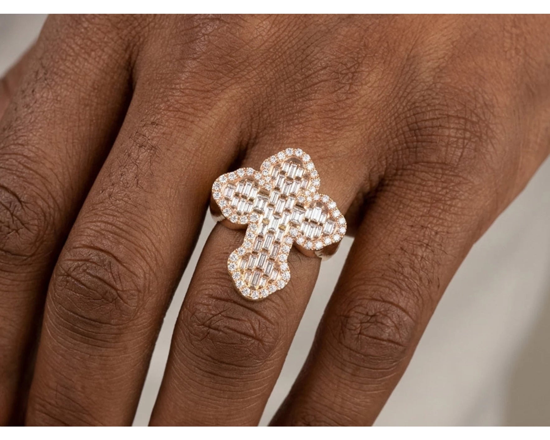 10k Gold Diamond Cross-Shape Ring with Baguette & Round Accents 2.28ct – view 2