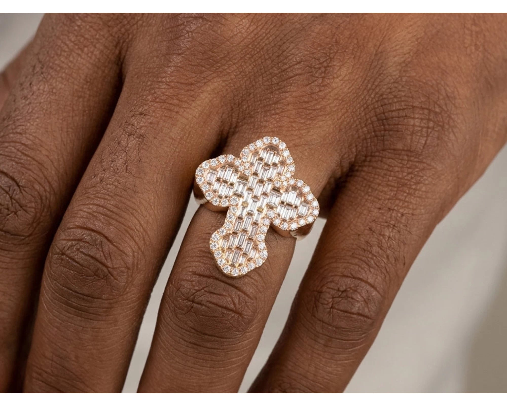 10k Gold Diamond Cross-Shape Ring with Baguette & Round Accents 2.28ct – view 2