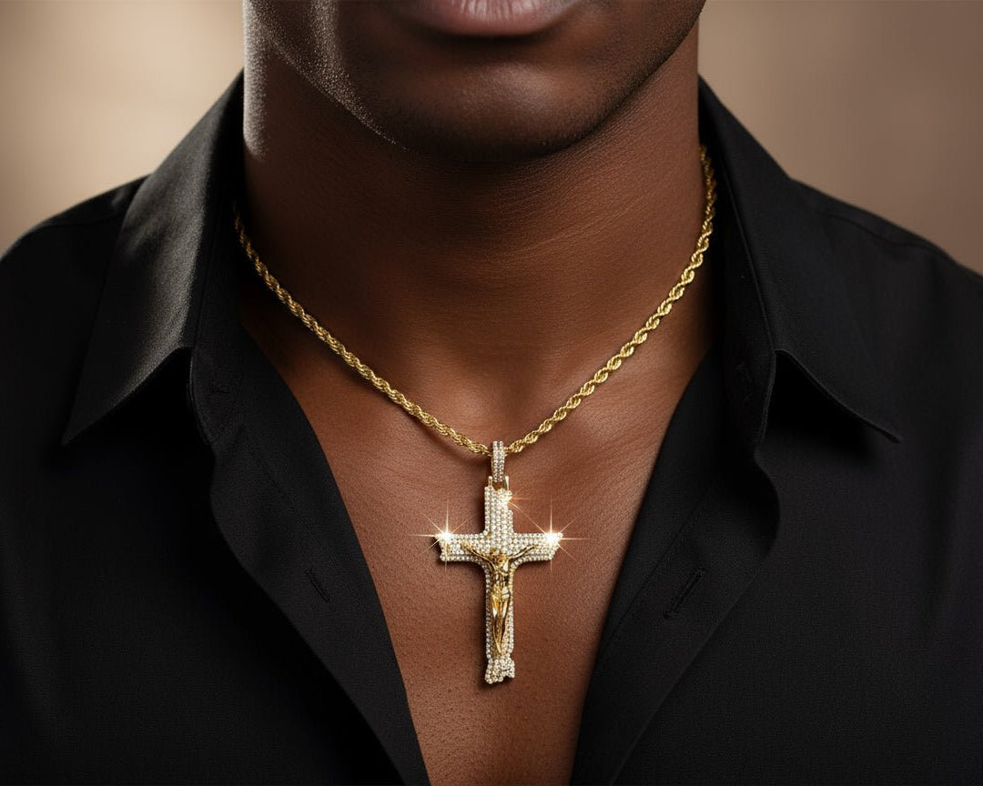 10k Gold Diamond Crucifix Pendant with Round - Cut Accents 3.55ct - AVI THE JEWELER